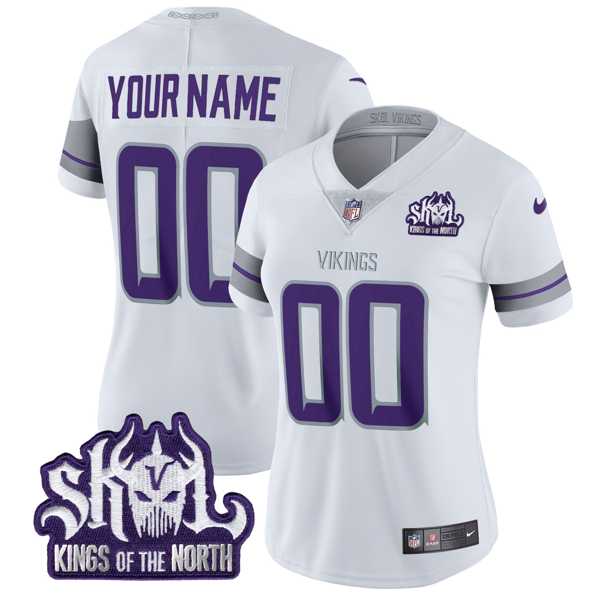 Women's Minnesota Vikings 2024 Winter Warrior Skol Patch Vapor Limited Custom White Jersey - All Stitched