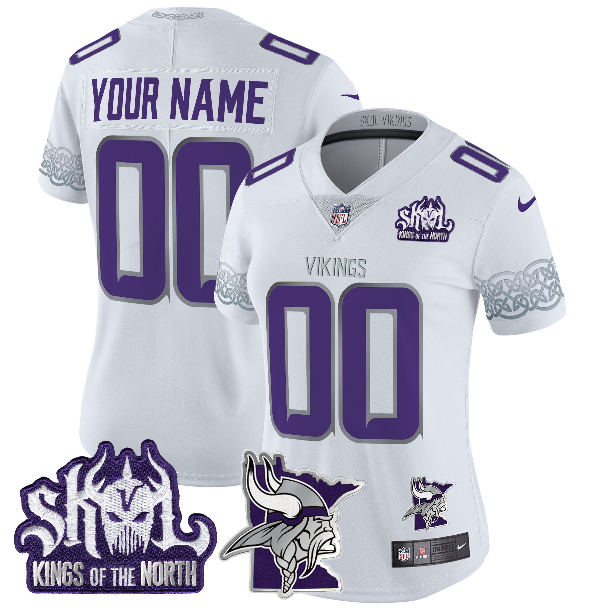 Women's Minnesota Vikings 2024 Winter Warrior Skol Patch Vapor Limited Custom White Jersey V2 - All Stitched