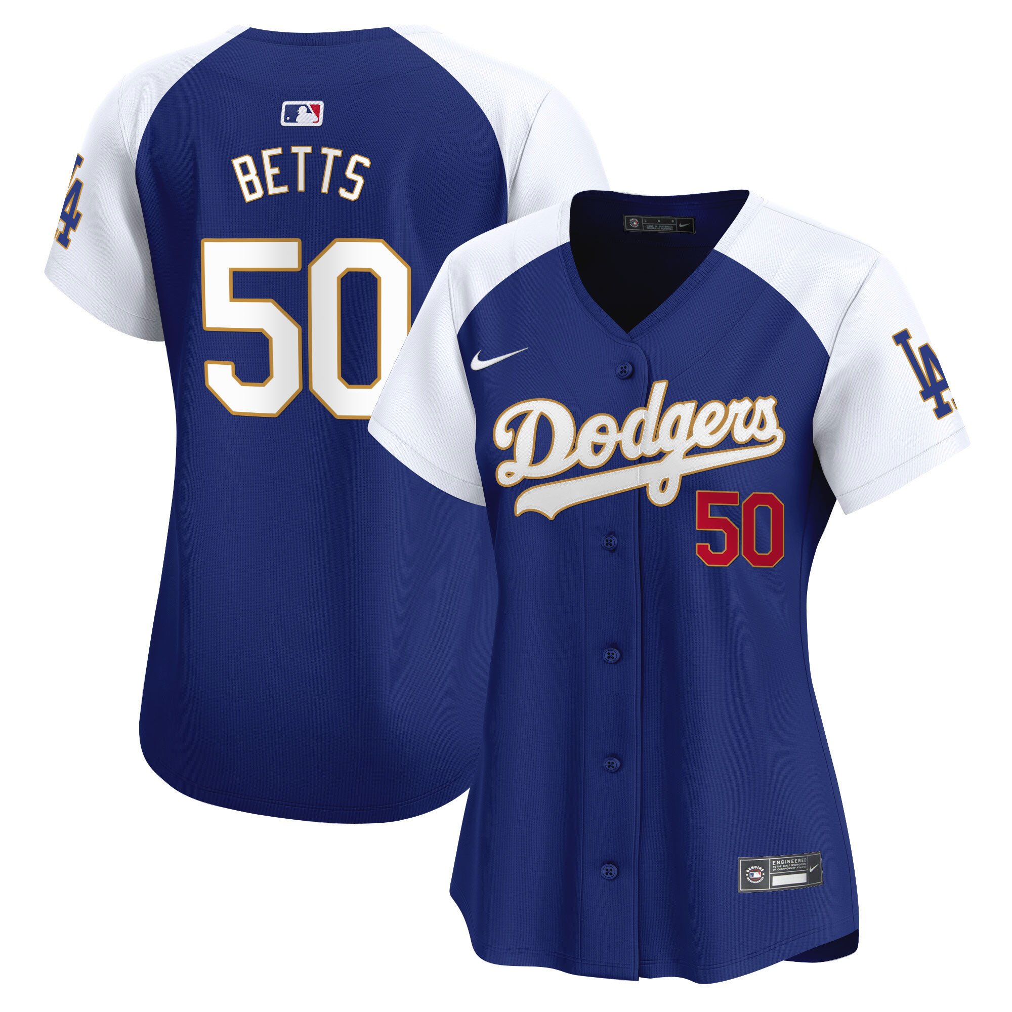 Women's Mookie Betts Los Angeles Dodgers Gold Trim Vapor Premier Limited Alternate Royal Jersey - All Stitched