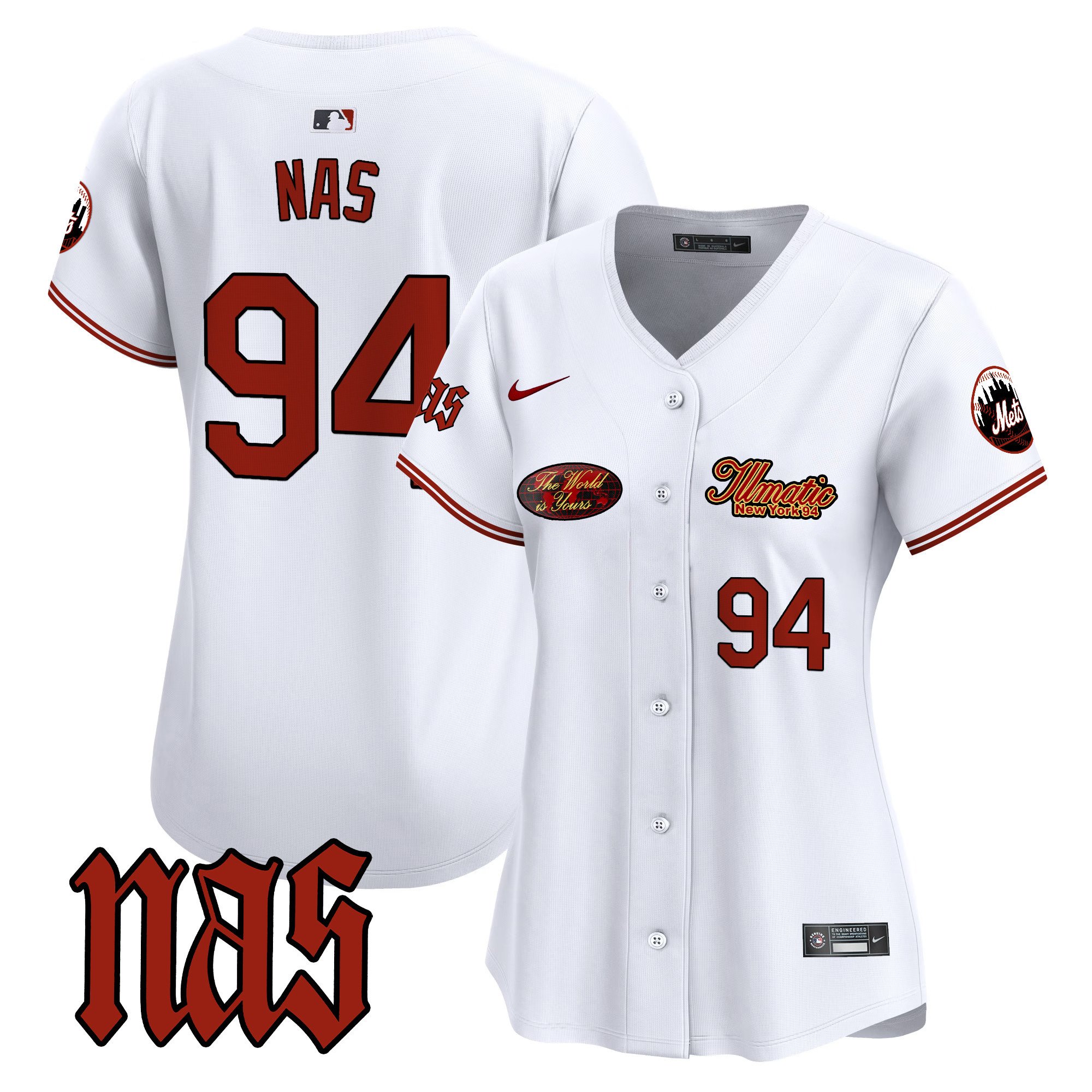 Women's Nas New York Mets Nas Illmatic Vapor Premier Limited White Jersey V2 - All Stitched