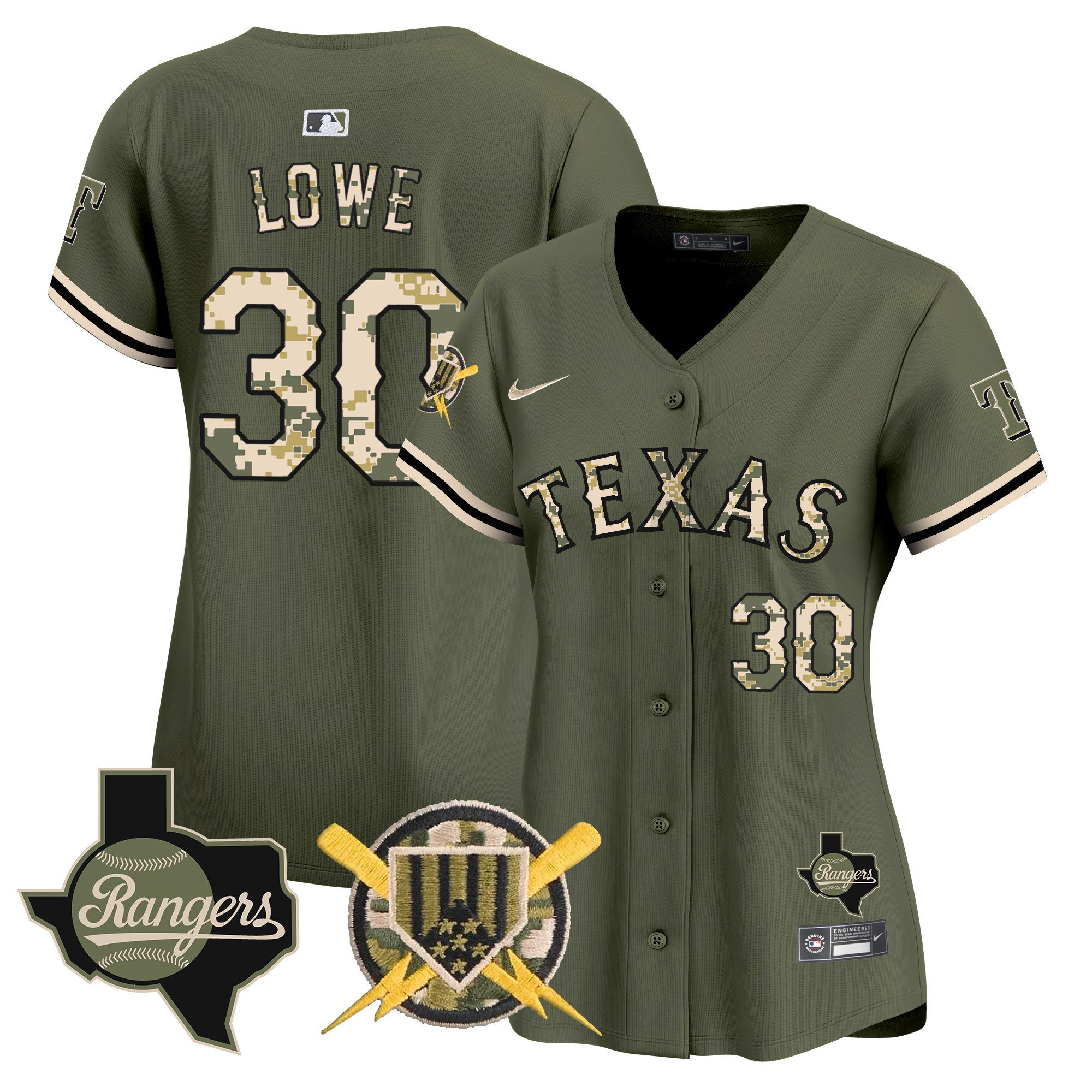 Women's Nathaniel Lowe Texas Rangers Armed Forces Day Vapor Premier Limited Green Jersey - All Stitched
