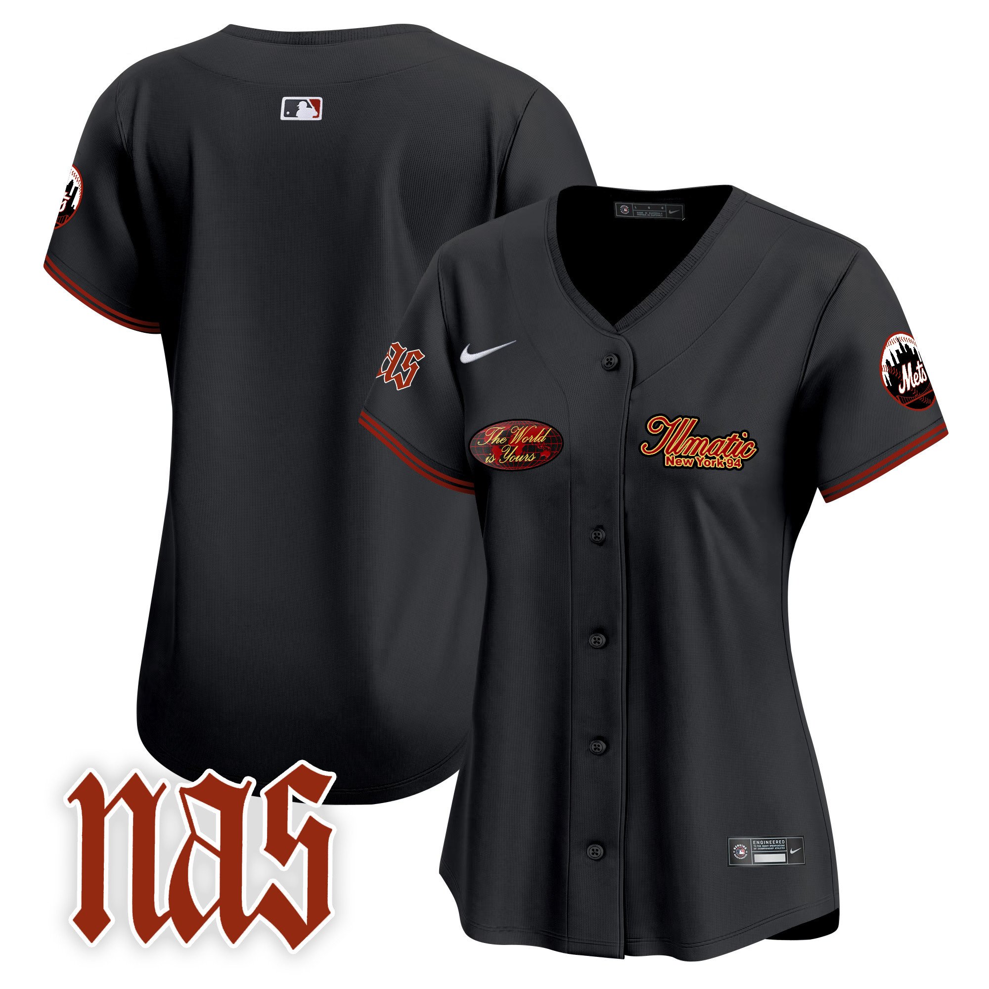 Women's New York Mets Nas Illmatic Vapor Premier Limited Black Jersey V2 - All Stitched