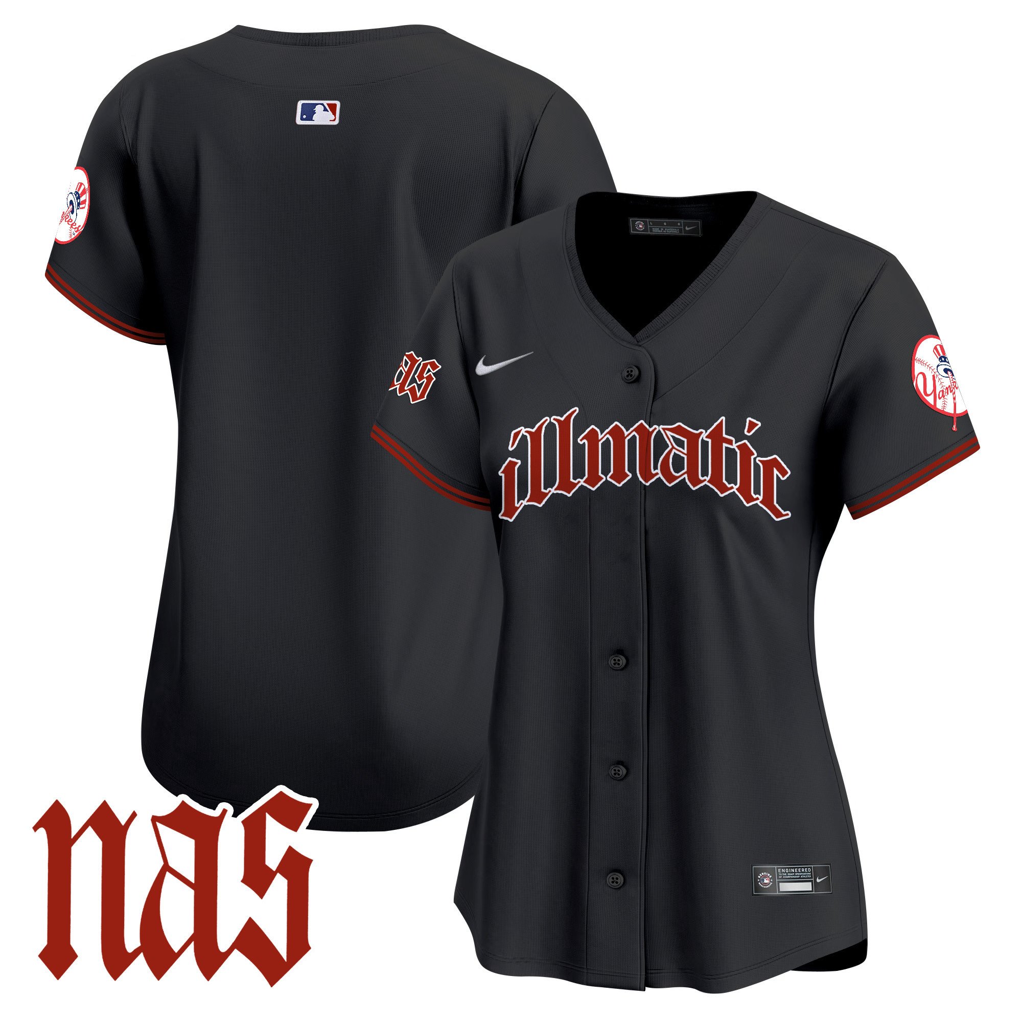 Women's New York Yankees Nas Illmatic Vapor Premier Limited Black Jersey - All Stitched