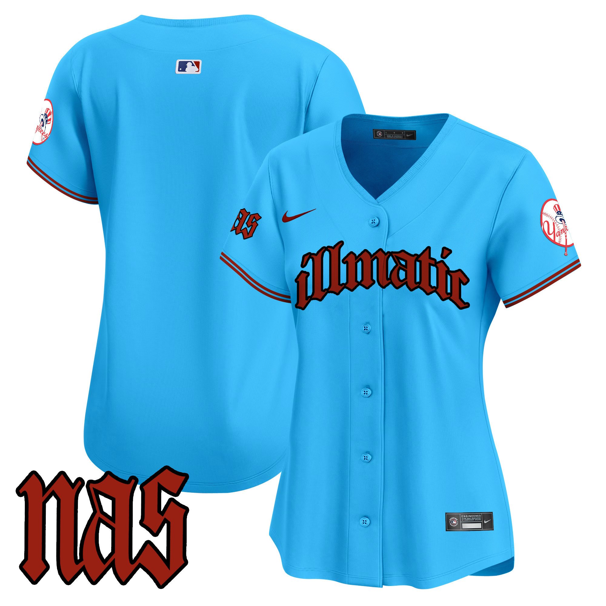 Women's New York Yankees Nas Illmatic Vapor Premier Limited Light Blue Jersey - All Stitched