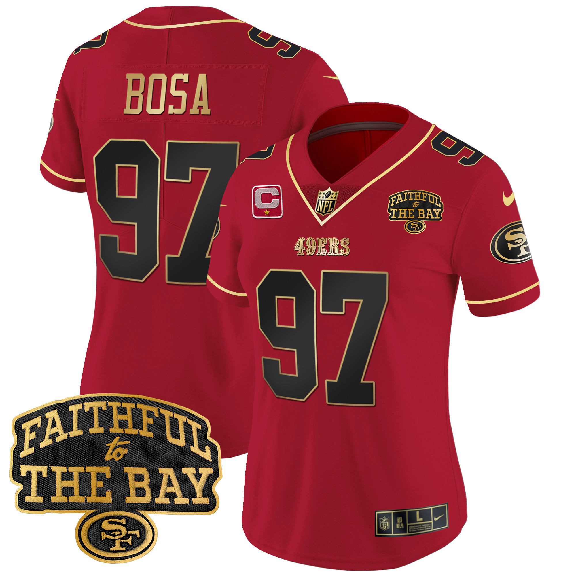 Women's Nick Bosa San Francisco 49ers Faithful To The Bay Patch Vapor Limited Scarlet Limited Jersey V8 - All Stitched