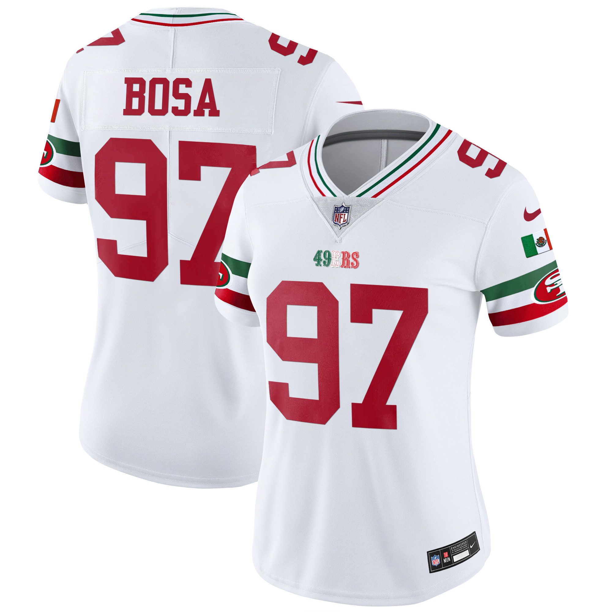 Women's Nick Bosa San Francisco 49ers Mexico Vapor White Jersey V2 - All Stitched
