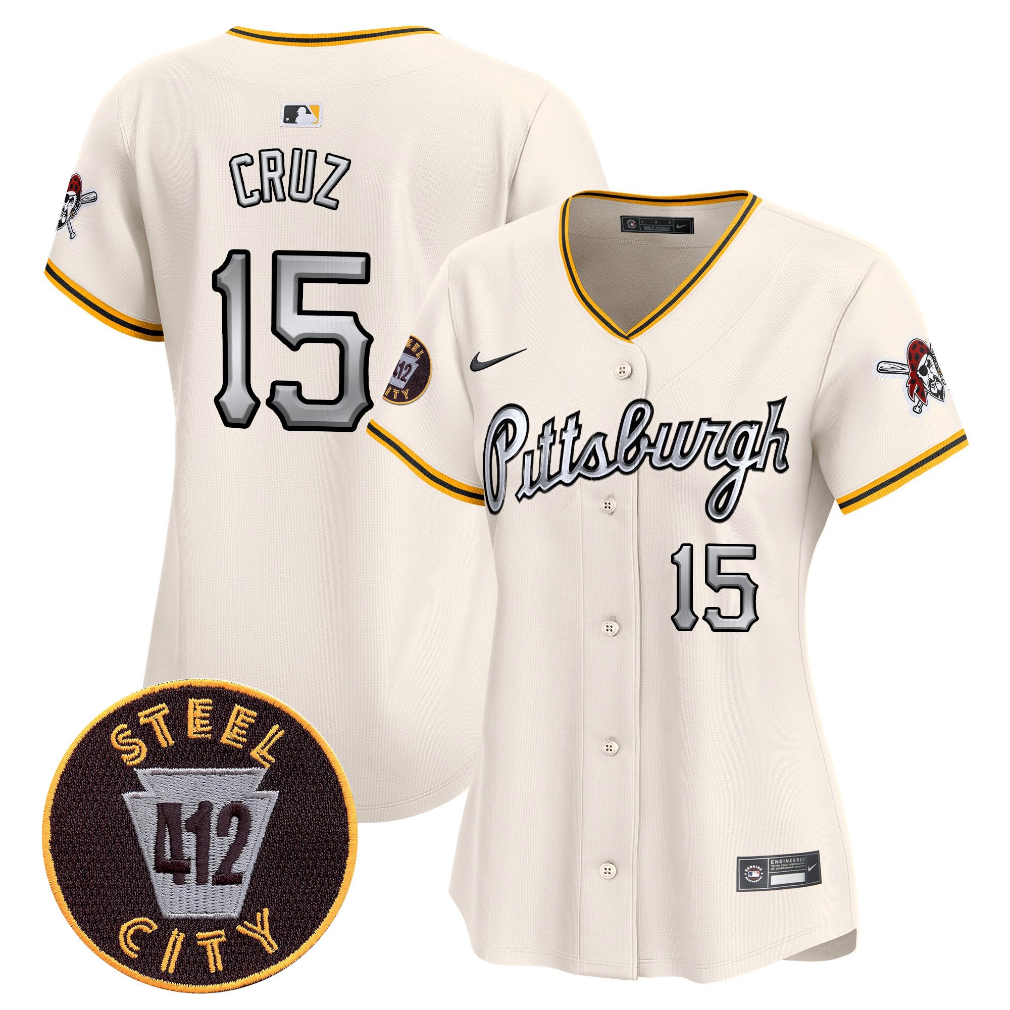 Women's Oneil Cruz Pittsburgh Pirates 412 Patch Vapor Premier Limited Cream Jersey V7 - All Stitched