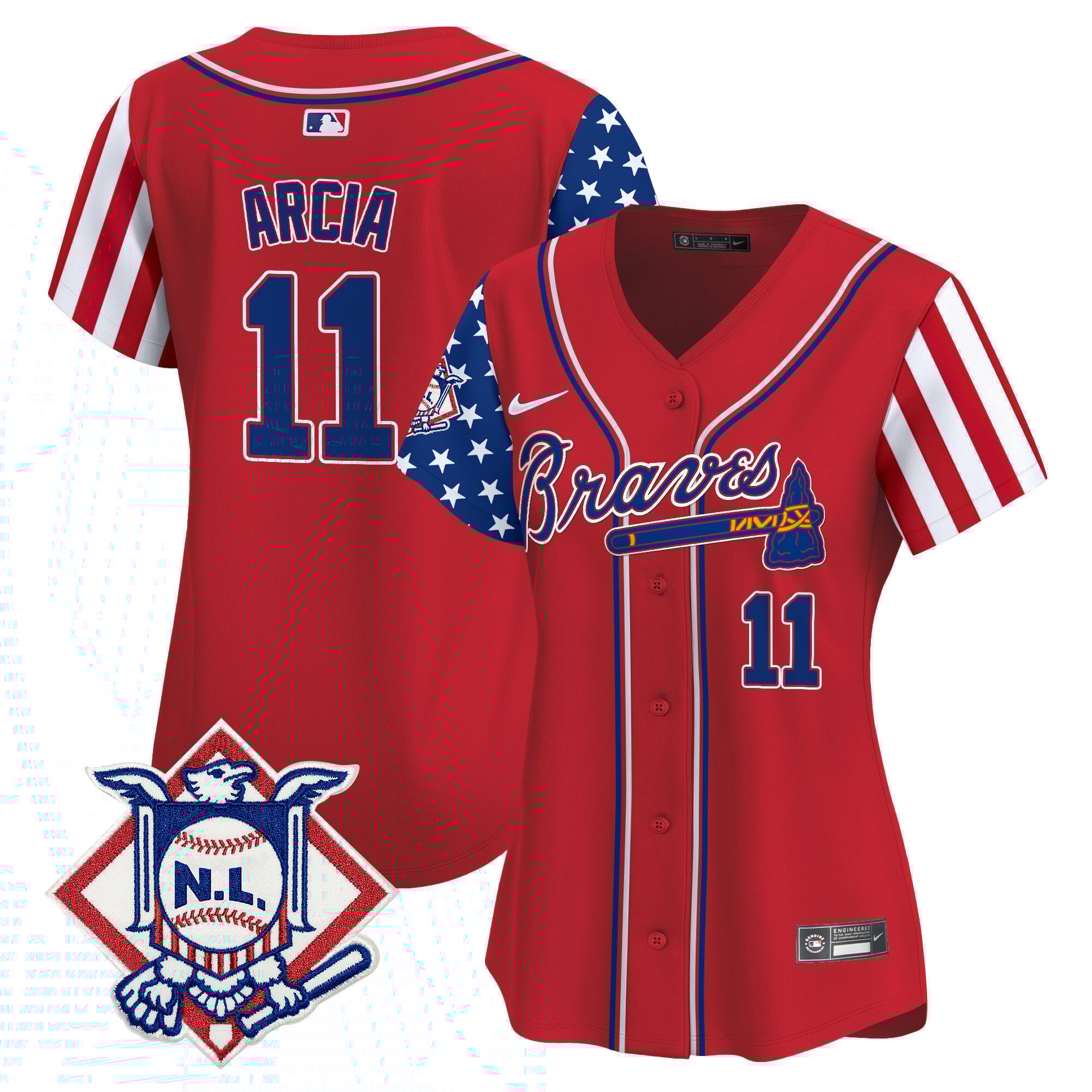 Women's Orlando Arcia Atlanta Braves 2024 Fourth of July Vapor Premier Limited Red Jersey V2 - All Stitched