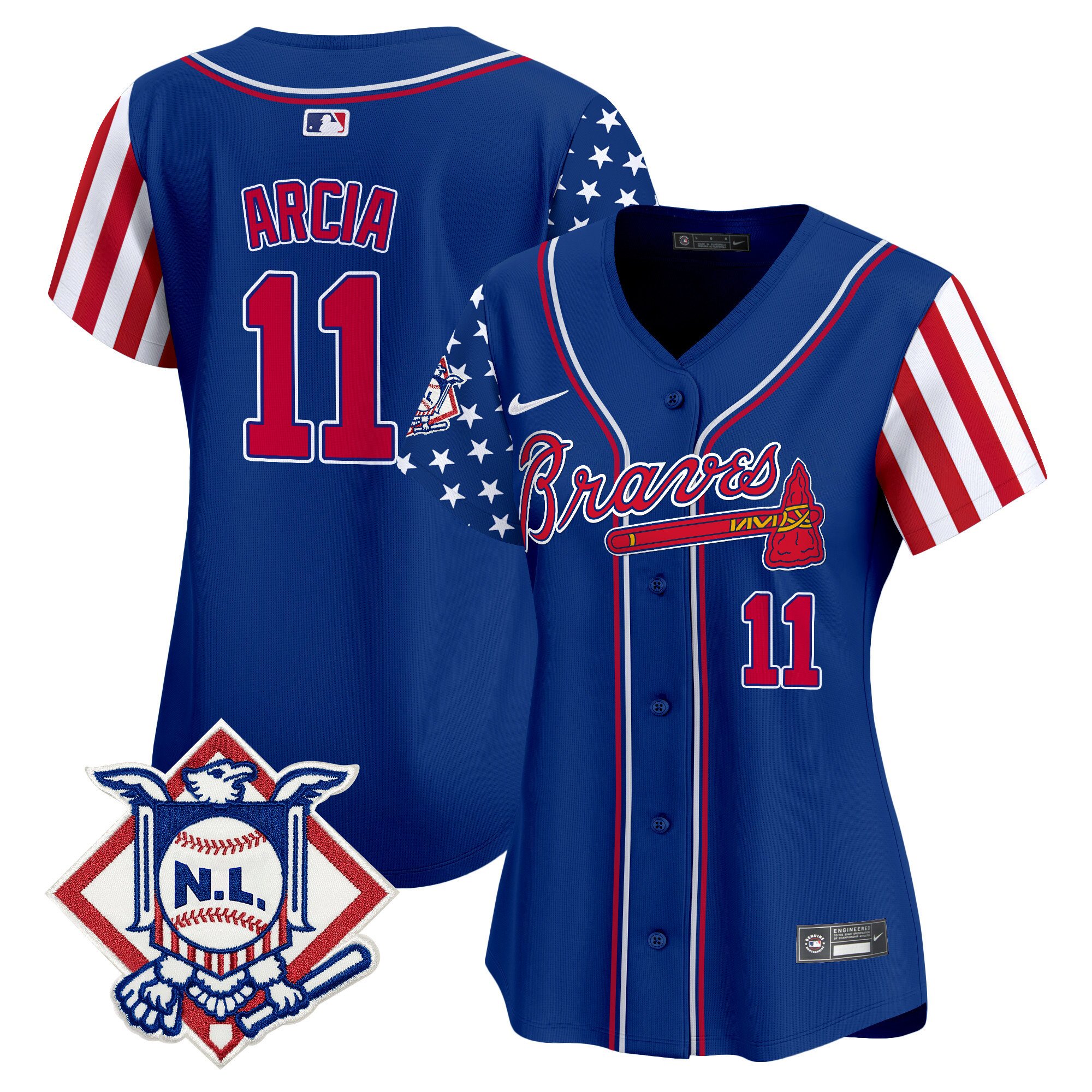 Women's Orlando Arcia Atlanta Braves 2024 Fourth of July Vapor Premier Limited Royal Jersey V2 - All Stitched