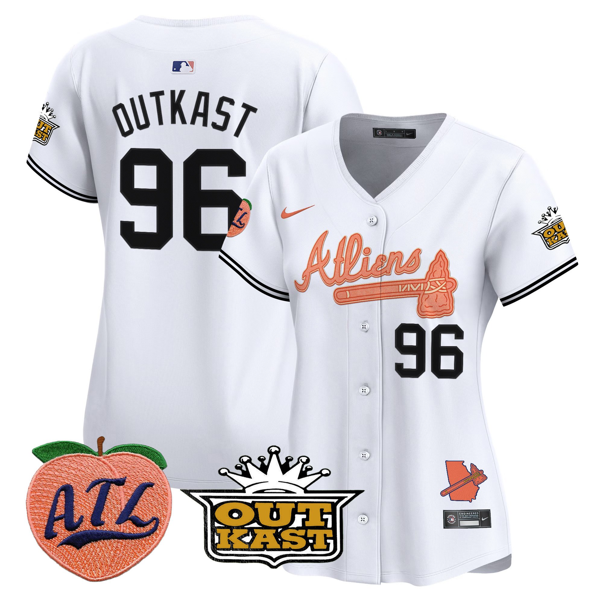 Women's Outkast Atlanta Braves Atliens & Peach Vapor Premier Limited White Jersey - All Stitched