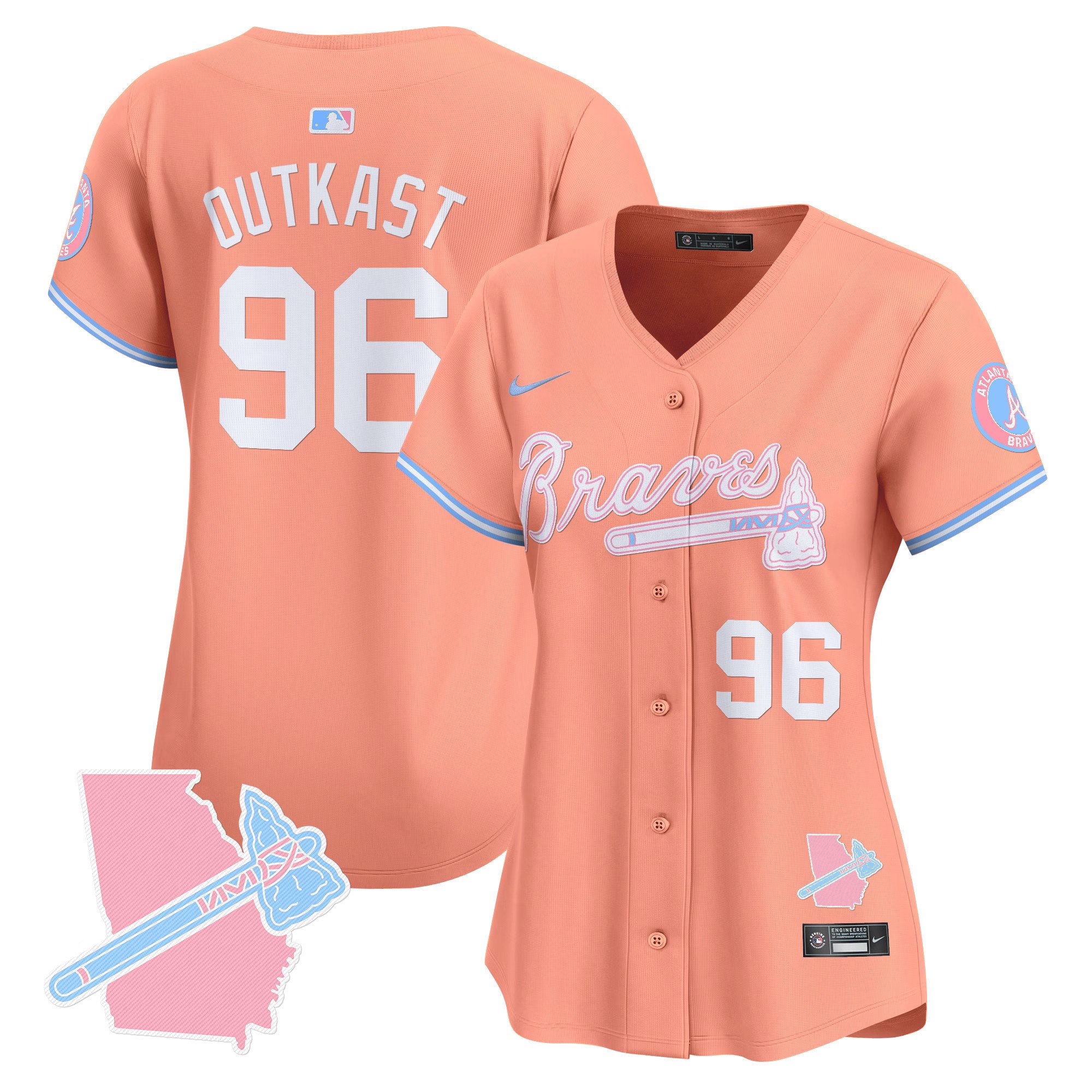 Women's Outkast Atlanta Braves Bubblegum Pink Vapor Premier Limited Peach Jersey - All Stitched