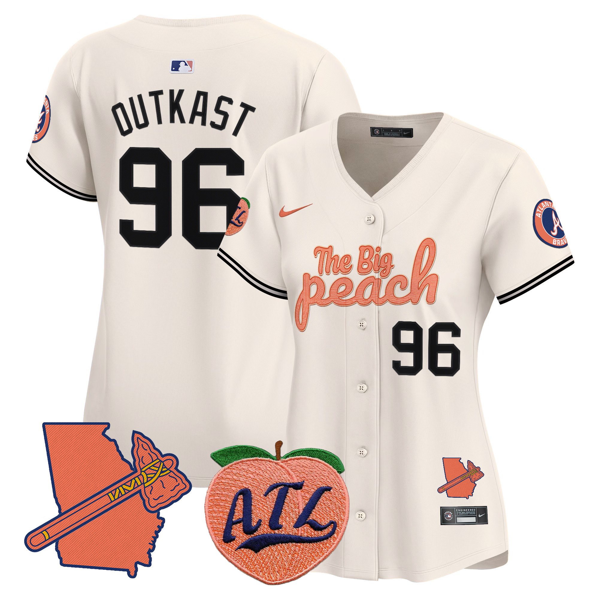 Women's Outkast Atlanta Braves The Big Peach Vapor Premier Limited Cream Jersey - All Stitched