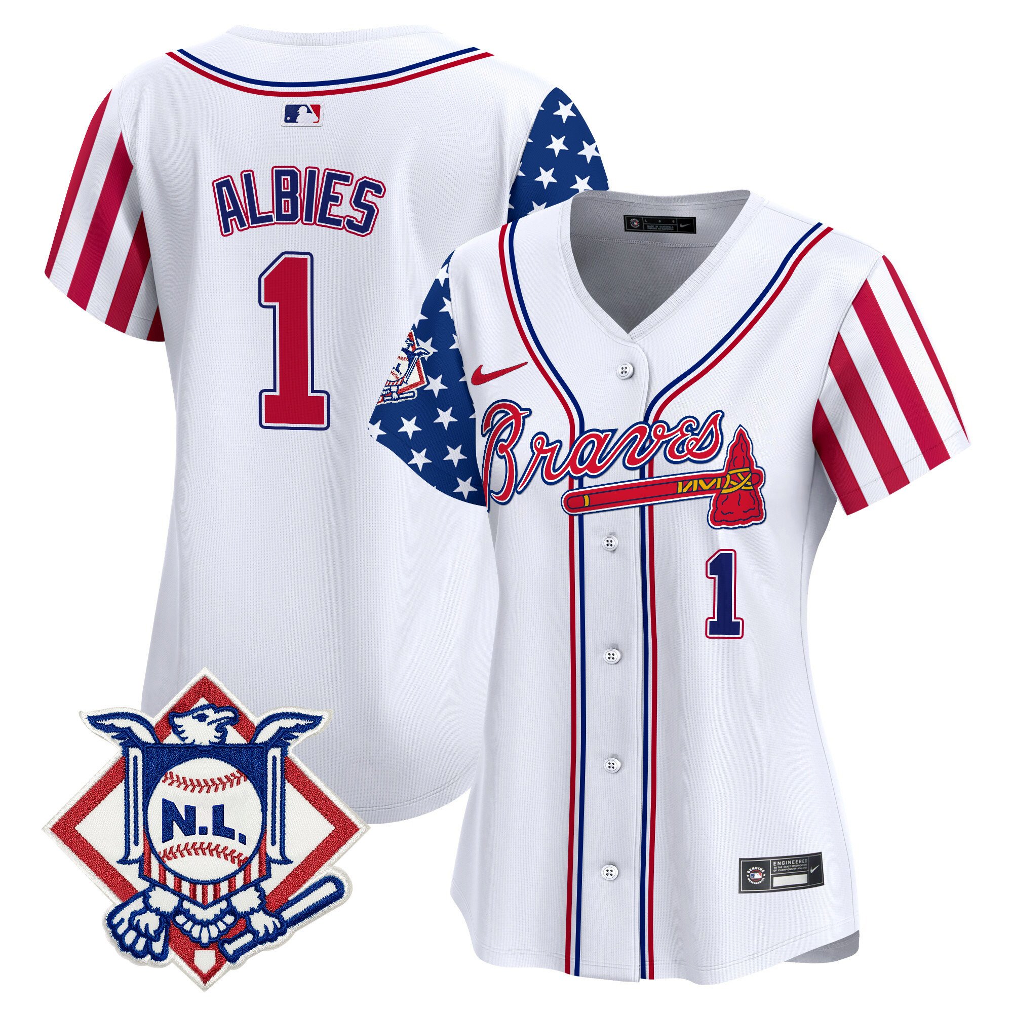 Women's Ozzie Albies Atlanta Braves 2024 Fourth of July Vapor Premier Limited White Jersey V2 - All Stitched