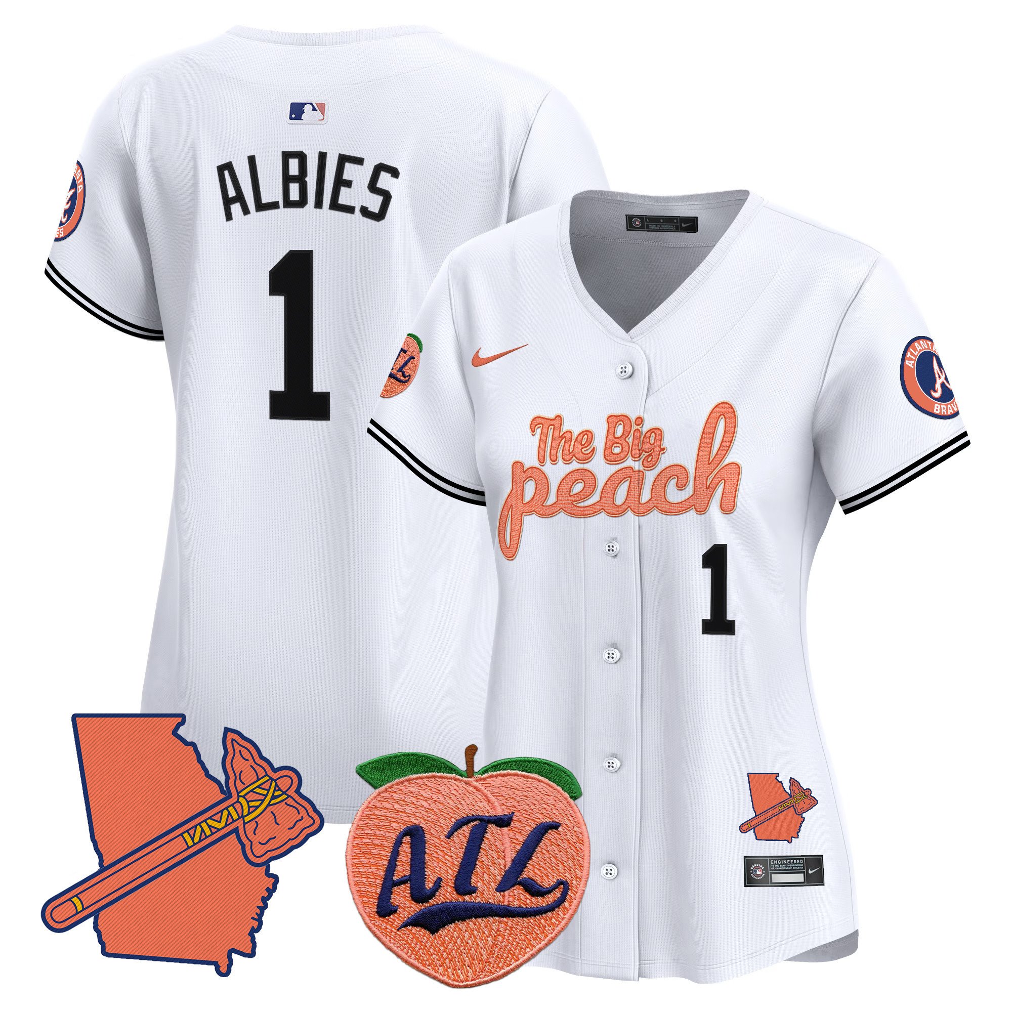 Women's Ozzie Albies Atlanta Braves The Big Peach Vapor Premier Limited White Jersey - All Stitched