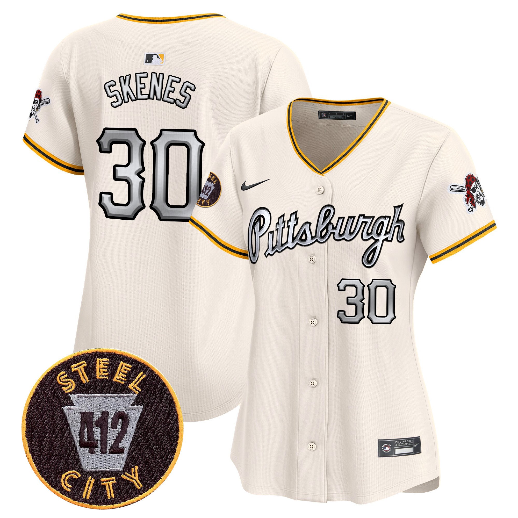 Women's Paul Skenes Pittsburgh Pirates 412 Patch Vapor Premier Limited Cream Jersey V7 - All Stitched