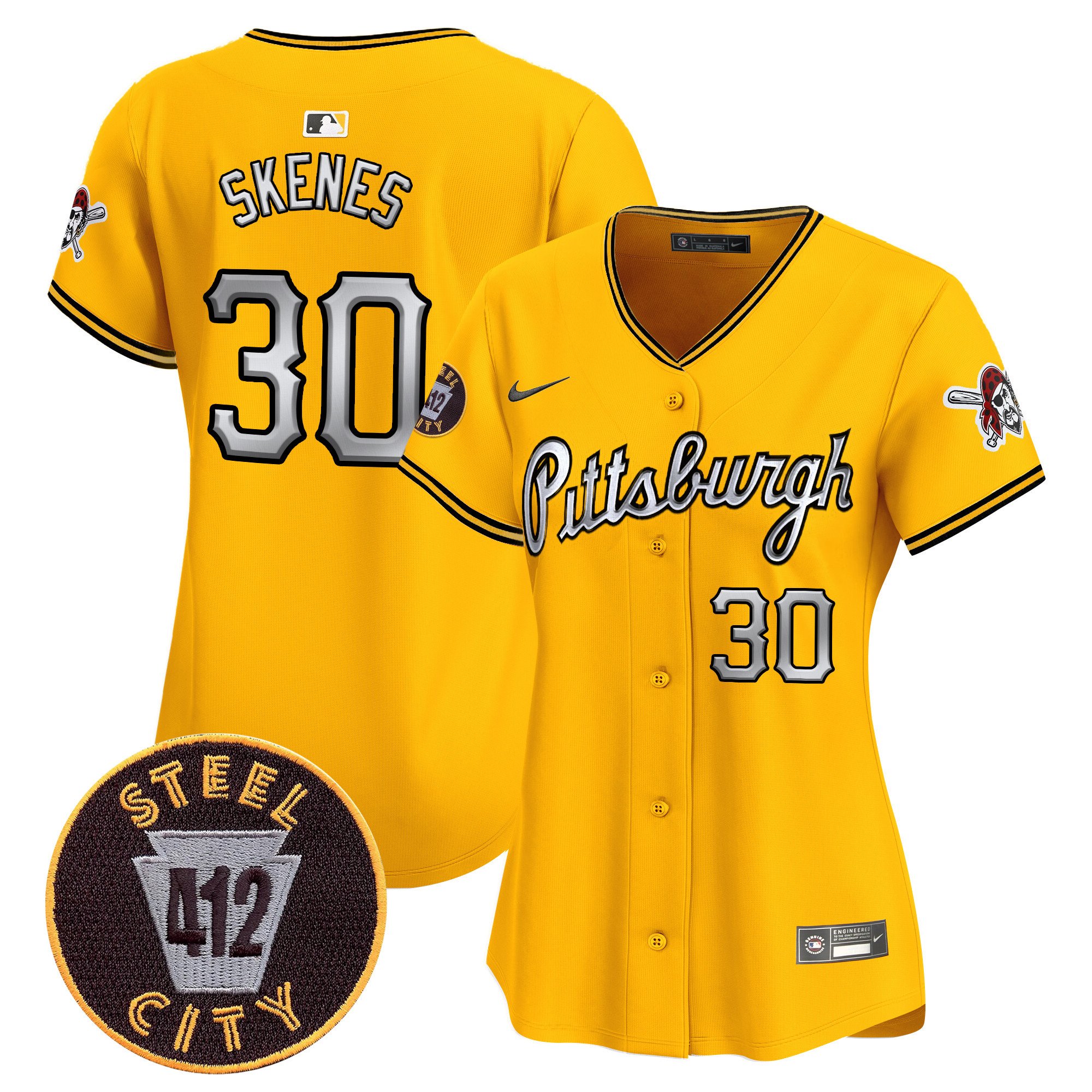 Women's Paul Skenes Pittsburgh Pirates 412 Patch Vapor Premier Limited Gold Jersey V7 - All Stitched