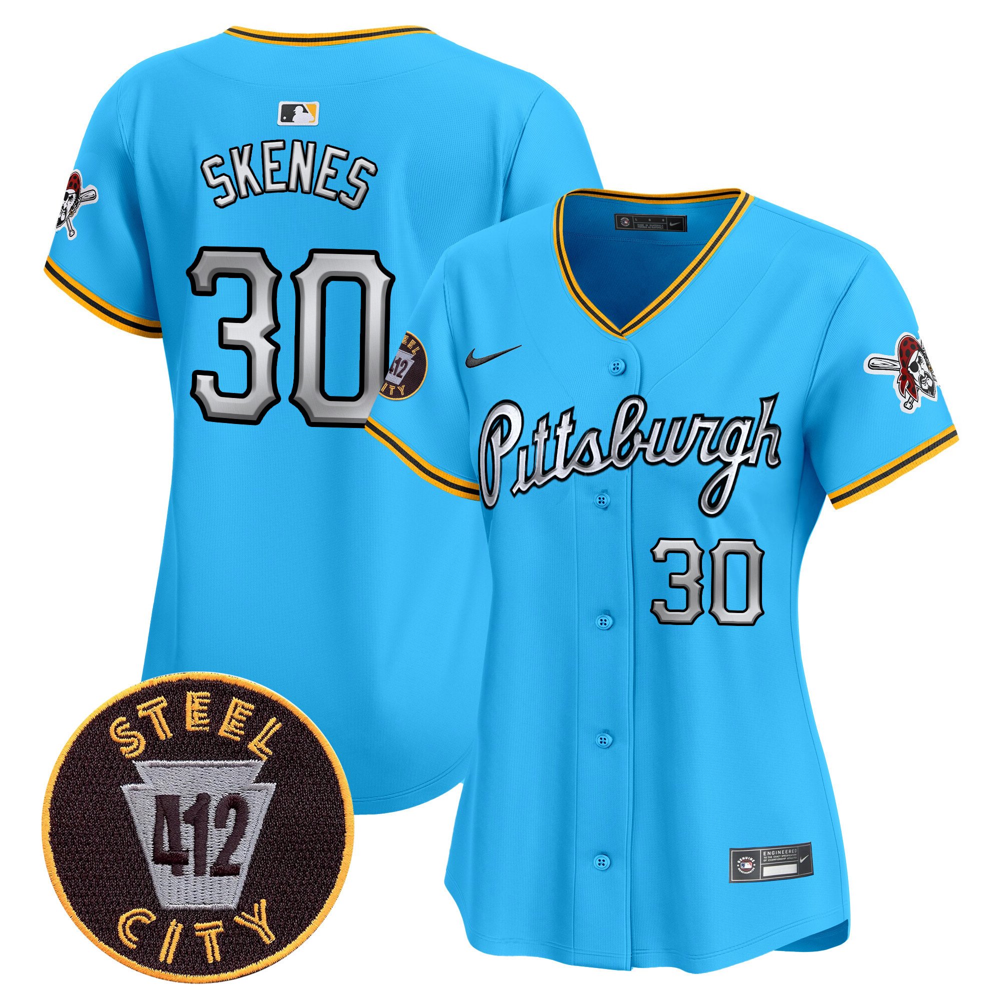 Women's Paul Skenes Pittsburgh Pirates 412 Patch Vapor Premier Limited Light Blue Jersey V7 - All Stitched