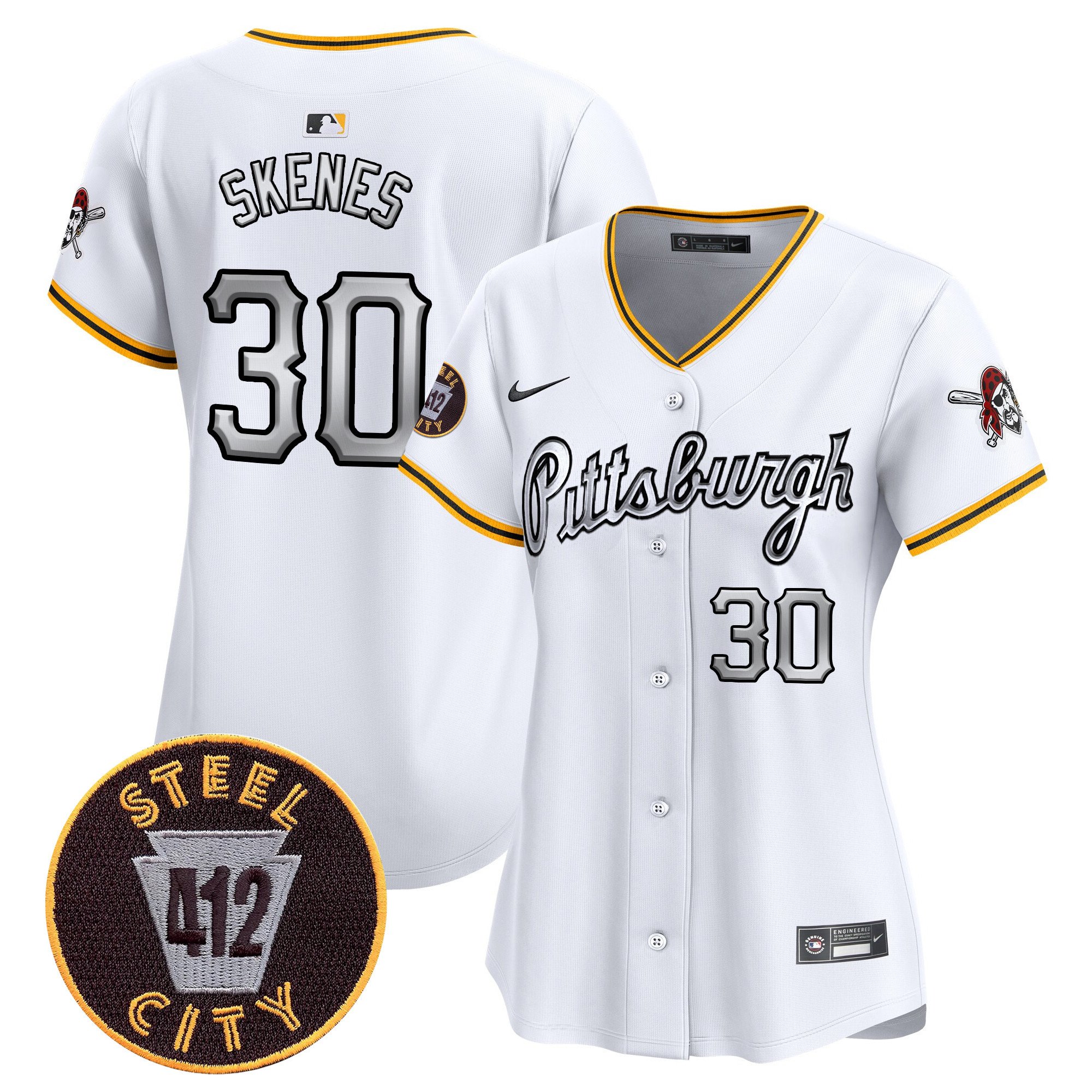 Women's Paul Skenes Pittsburgh Pirates 412 Patch Vapor Premier Limited White Jersey V7 - All Stitched