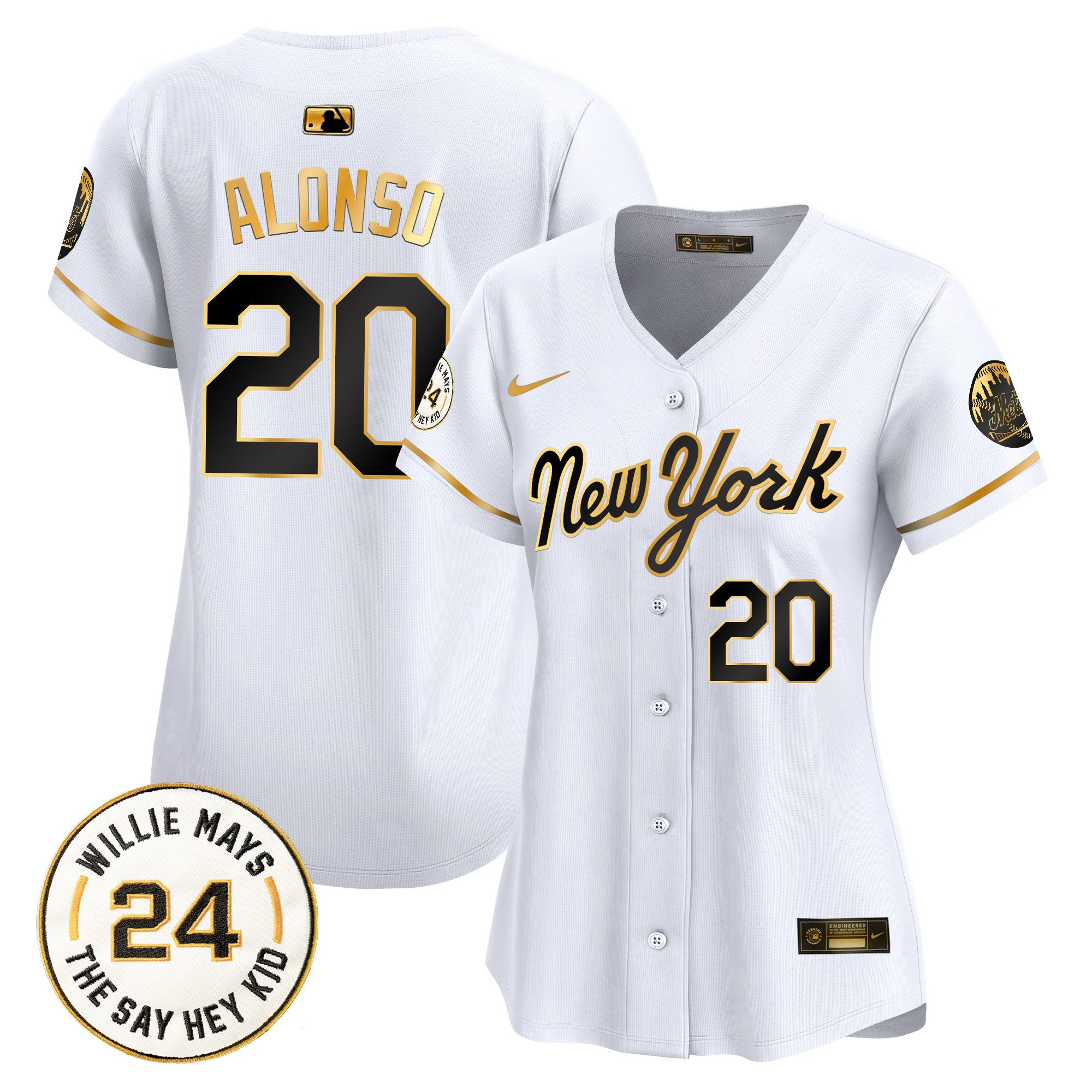 Women's Pete Alonso New York Mets Willie Mays Patch Vapor Premier Limited New York Gold Jersey - All Stitched
