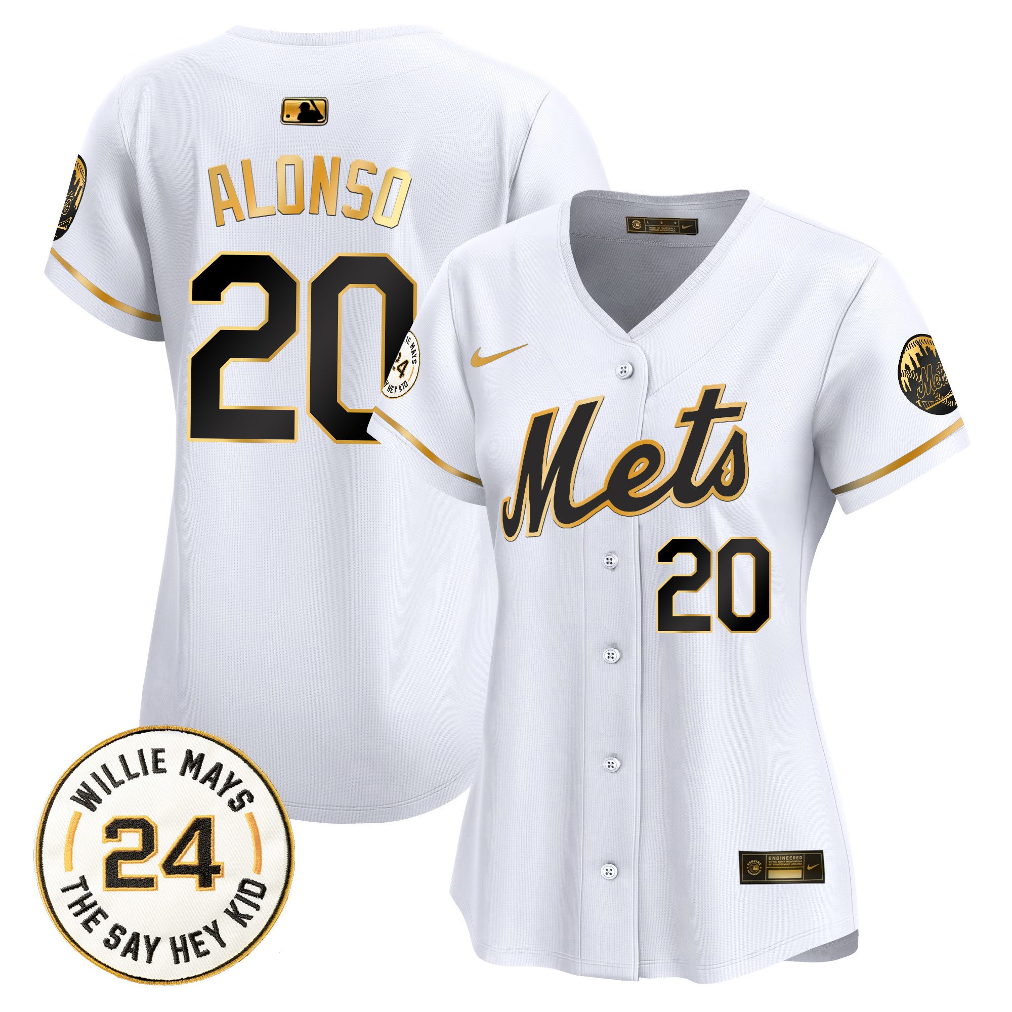 Women's Pete Alonso New York Mets Willie Mays Patch Vapor Premier Limited White Gold Jersey - All Stitched