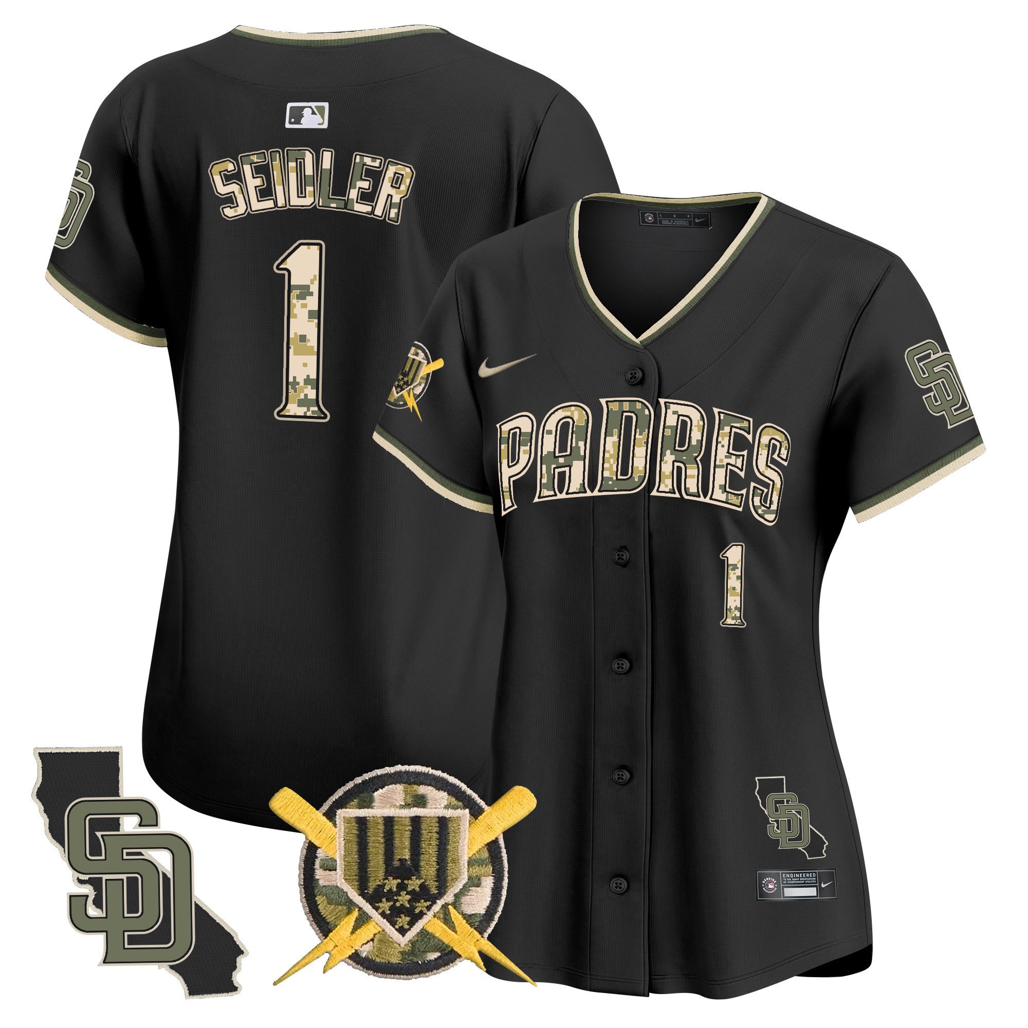Women's Peter Seidler San Diego Padres Armed Forces Day Vapor Premier Limited Black Jersey - All Stitched