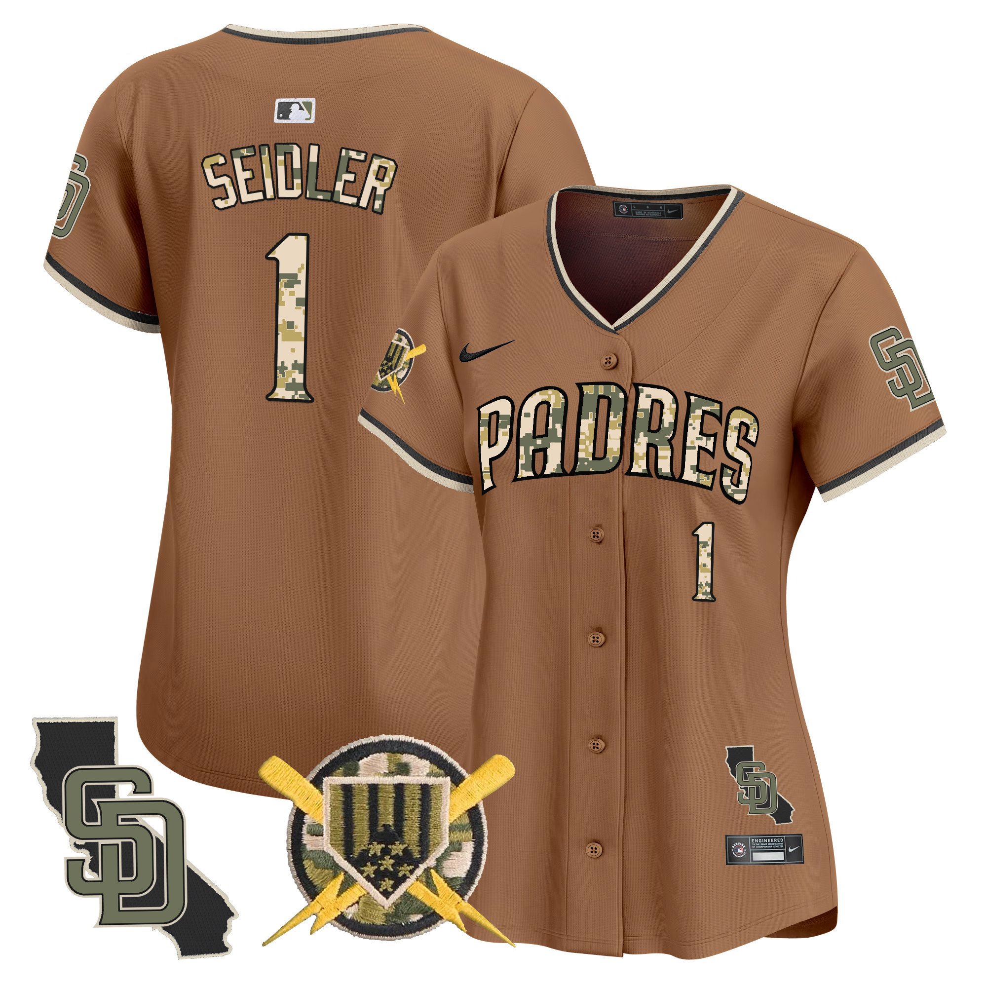 Women's Peter Seidler San Diego Padres Armed Forces Day Vapor Premier Limited Brown Jersey - All Stitched