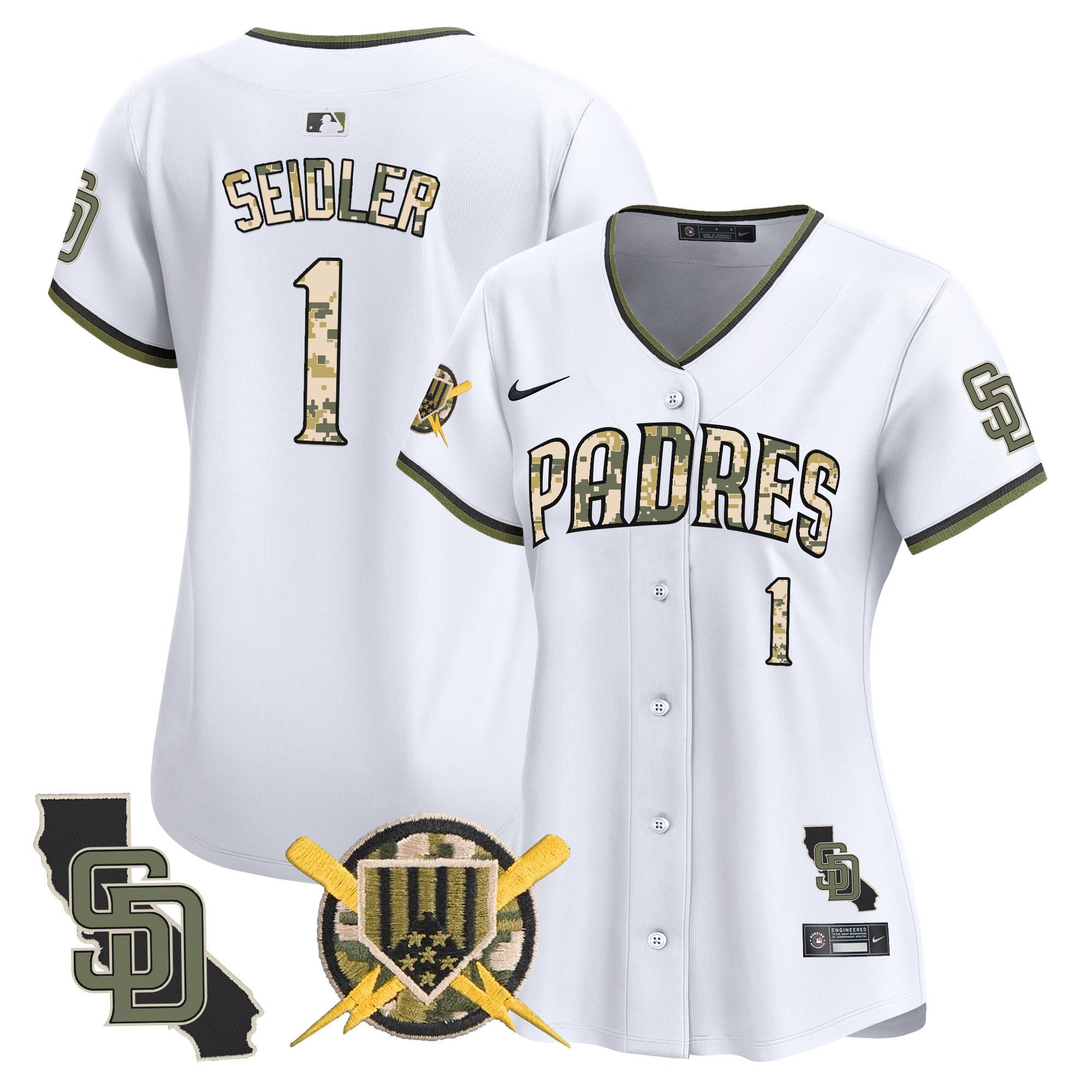 Women's Peter Seidler San Diego Padres Armed Forces Day Vapor Premier Limited White Jersey - All Stitched