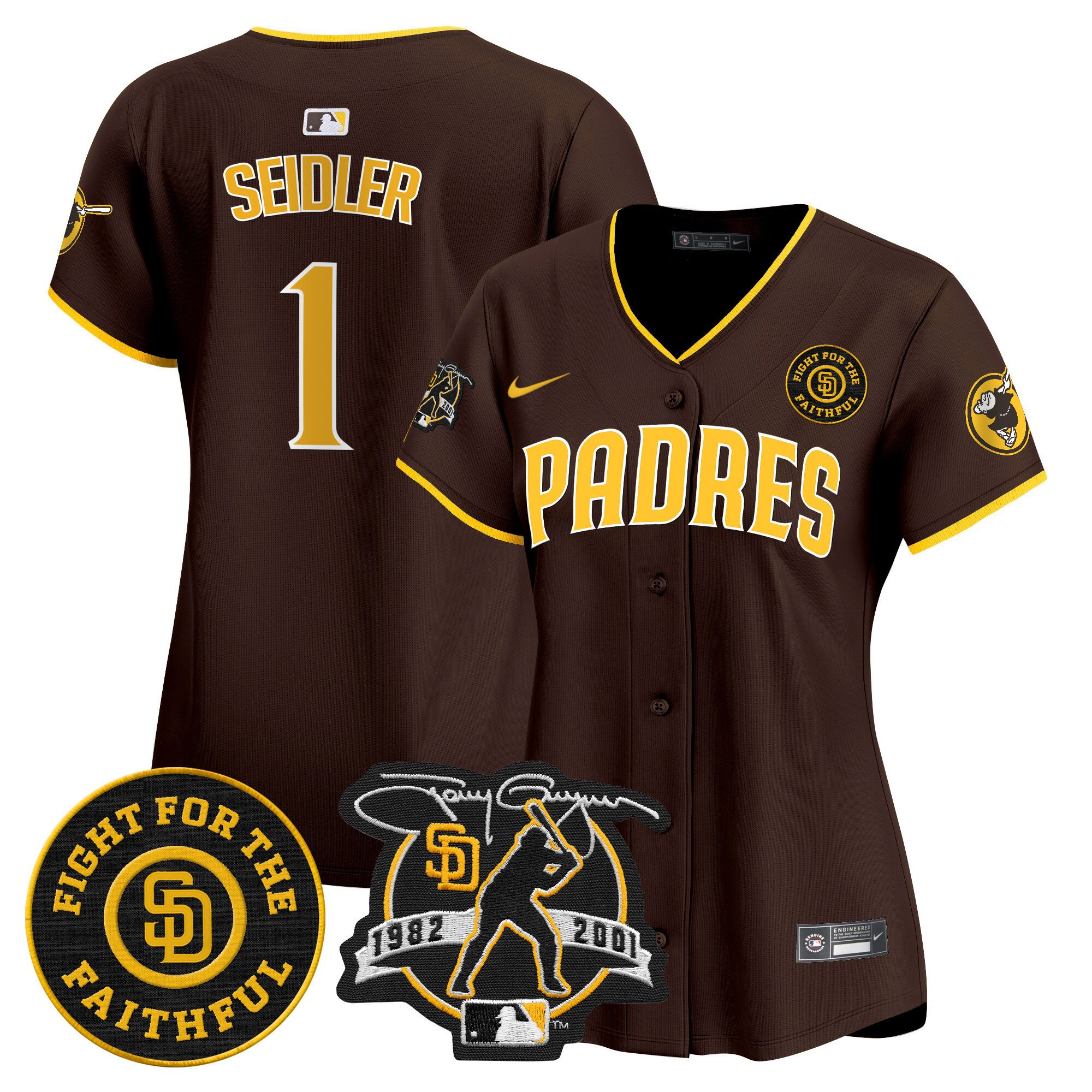 Women's Peter Seidler San Diego Padres Tony Gwynn & Faithful Patch Vapor Premier Limited Brown Jersey Ã± All Stitched