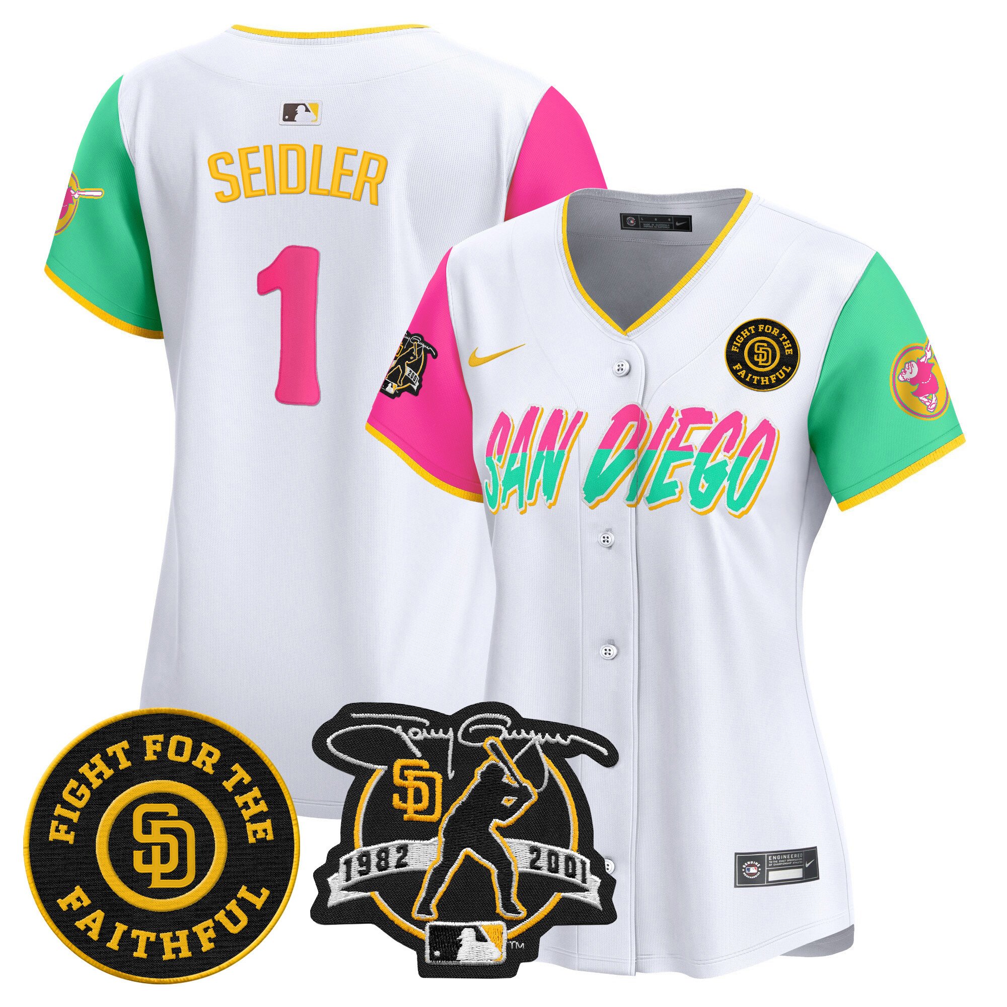 Women's Peter Seidler San Diego Padres Tony Gwynn & Faithful Patch Vapor Premier Limited City Connect Jersey Ã± All Stitched