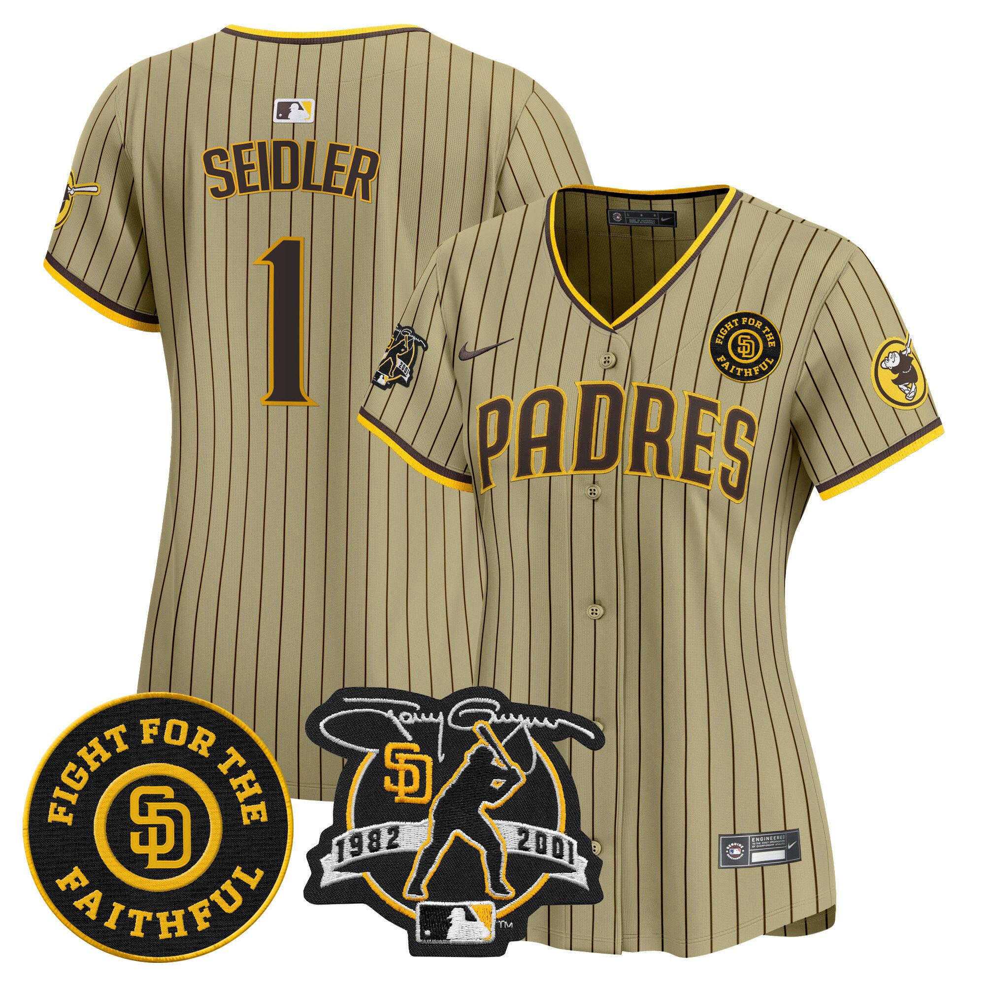 Women's Peter Seidler San Diego Padres Tony Gwynn & Faithful Patch Vapor Premier Limited Tan Jersey Ã± All Stitched