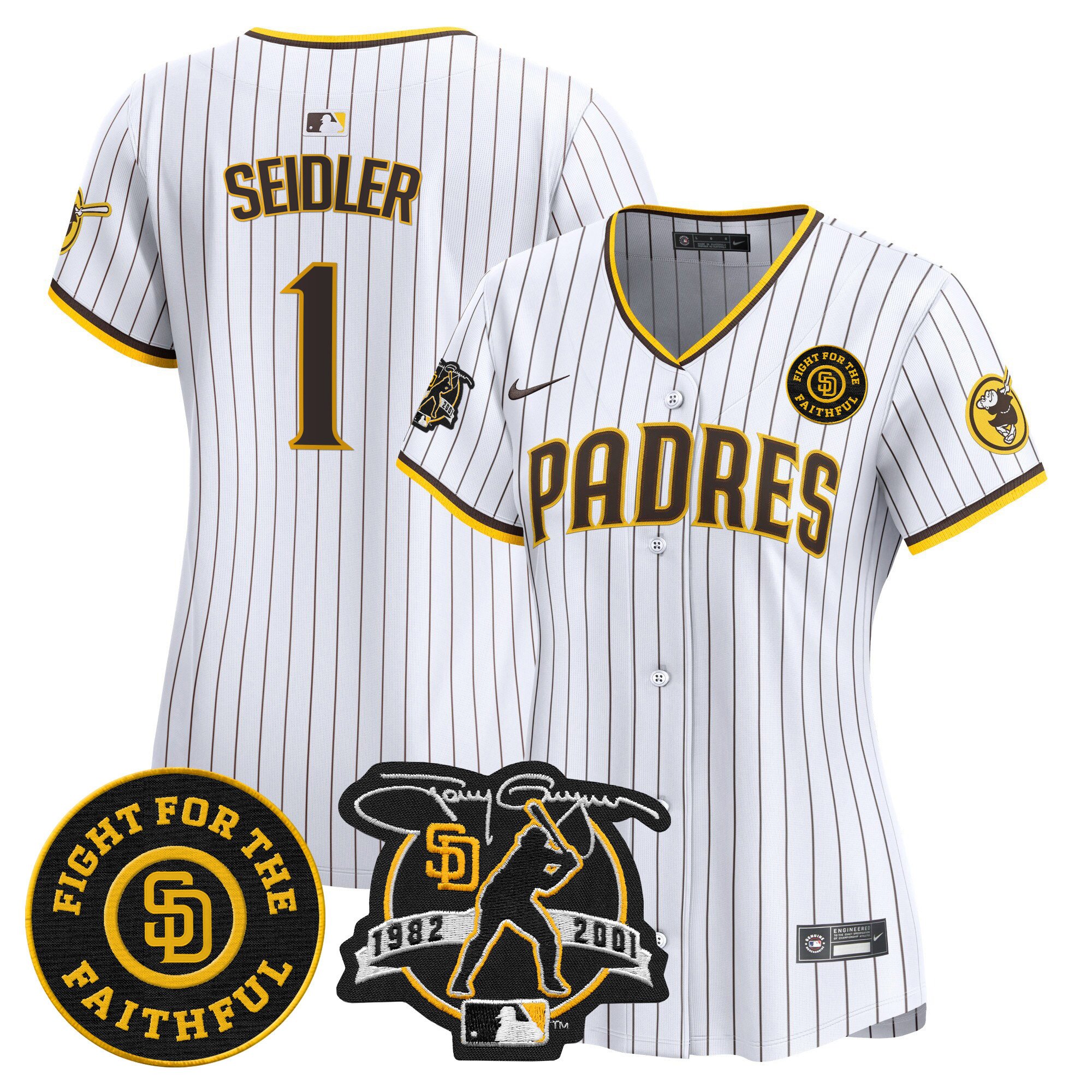 Women's Peter Seidler San Diego Padres Tony Gwynn & Faithful Patch Vapor Premier Limited White Jersey Ã± All Stitched