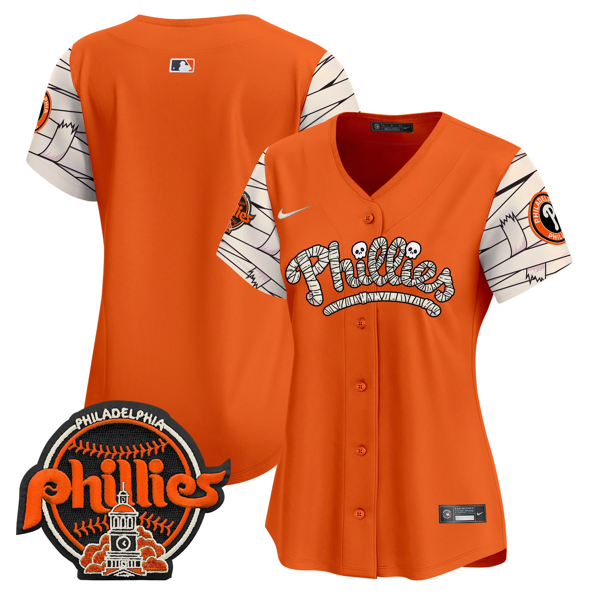 Women's Philadelphia Phillies Halloween Vapor Premier Limited Orange Jersey V2 - All Stitched