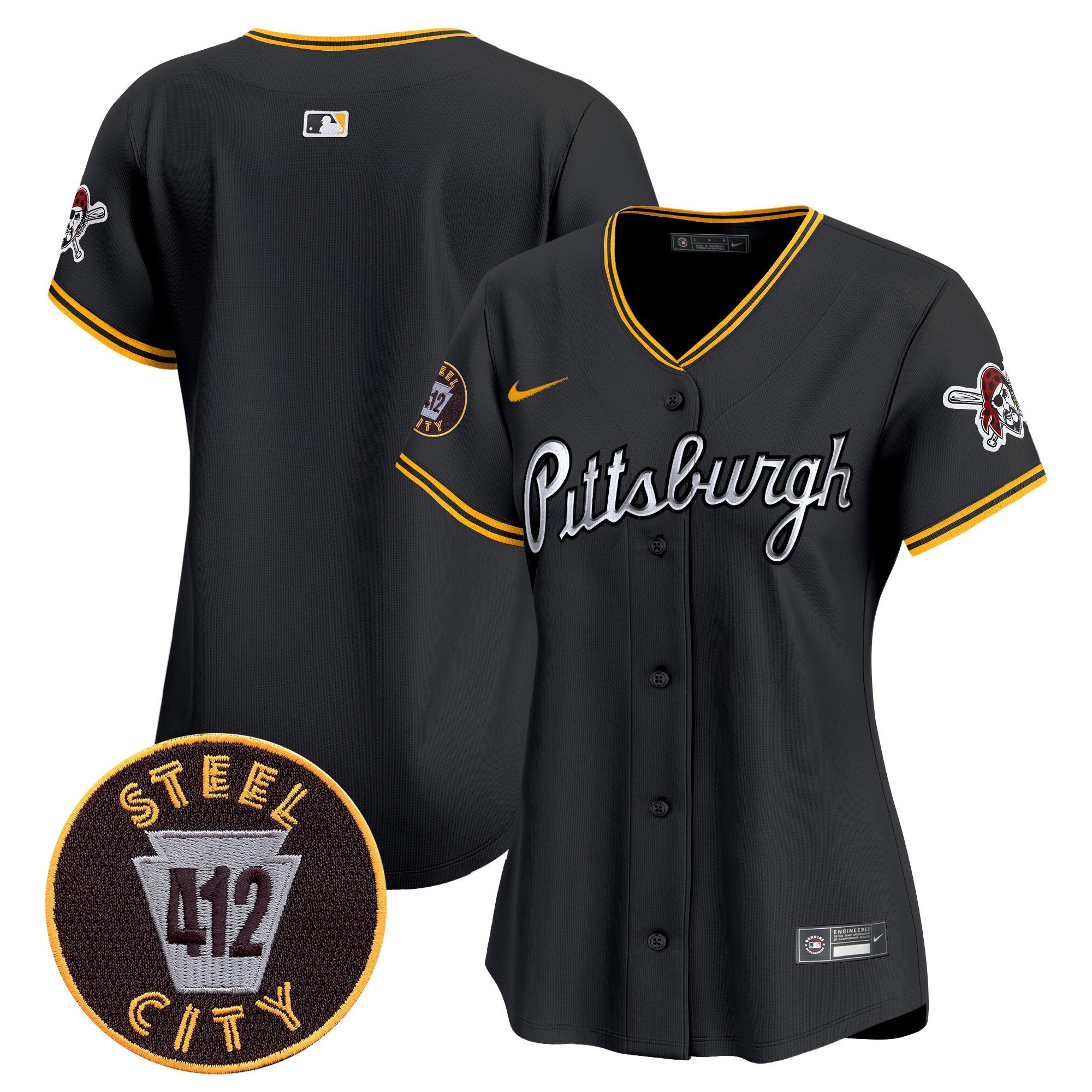 Women's Pittsburgh Pirates 412 Patch Vapor Premier Limited Black Jersey V7 - All Stitched