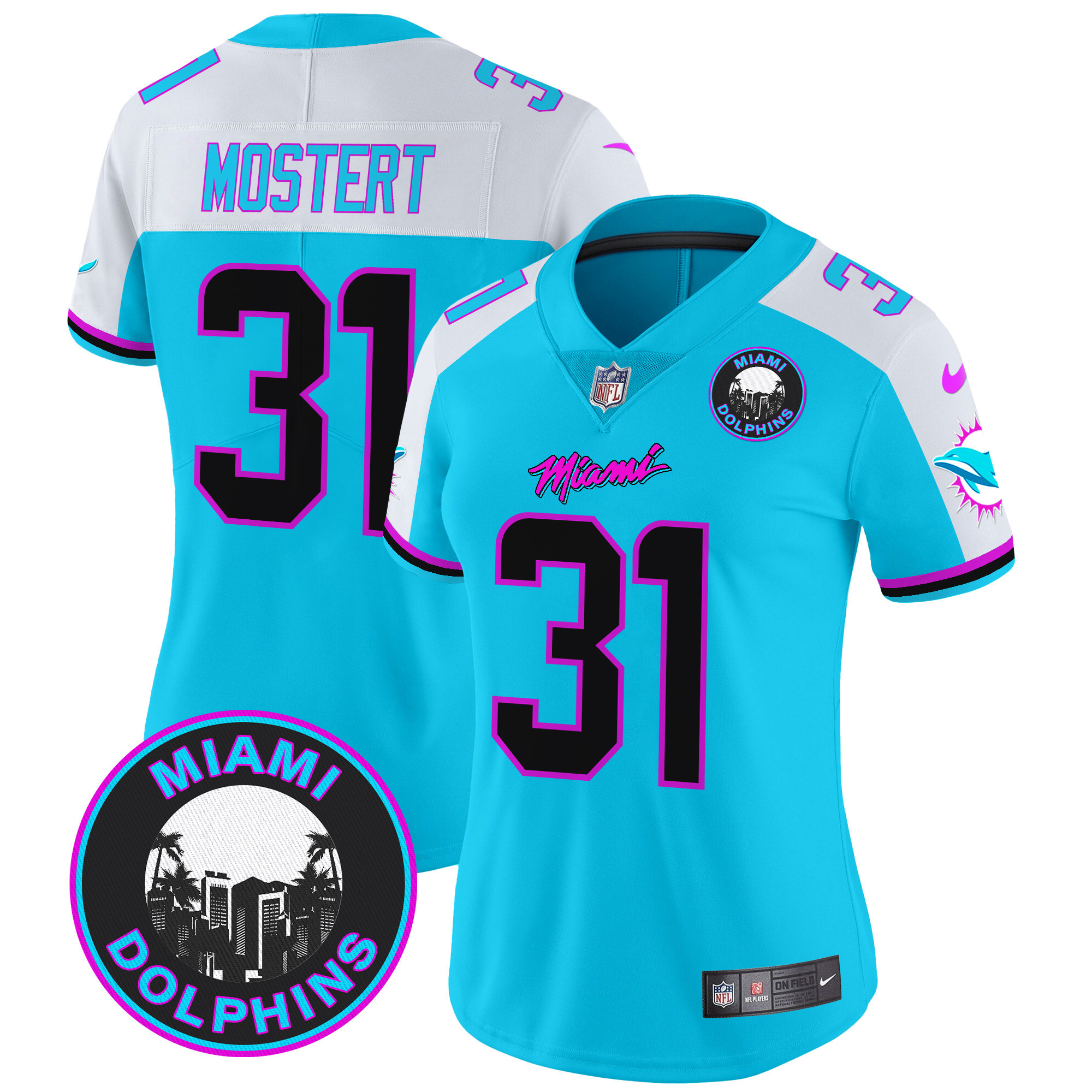 Women's Raheem Mostert Miami Dolphins "Miami Vice" Vapor Limited Aqua Alternate Jersey V3 - All Stitched