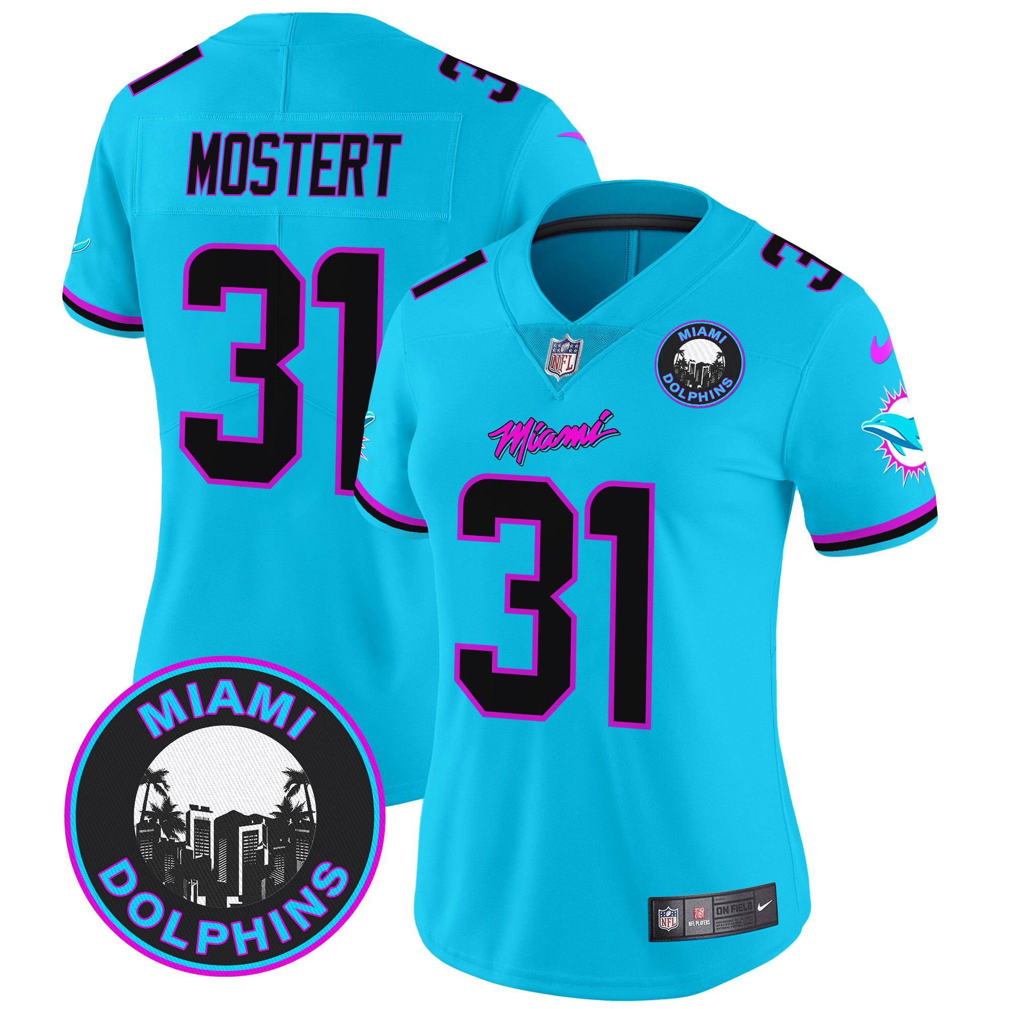 Women's Raheem Mostert Miami Dolphins "Miami Vice" Vapor Limited Aqua Jersey V3 - All Stitched