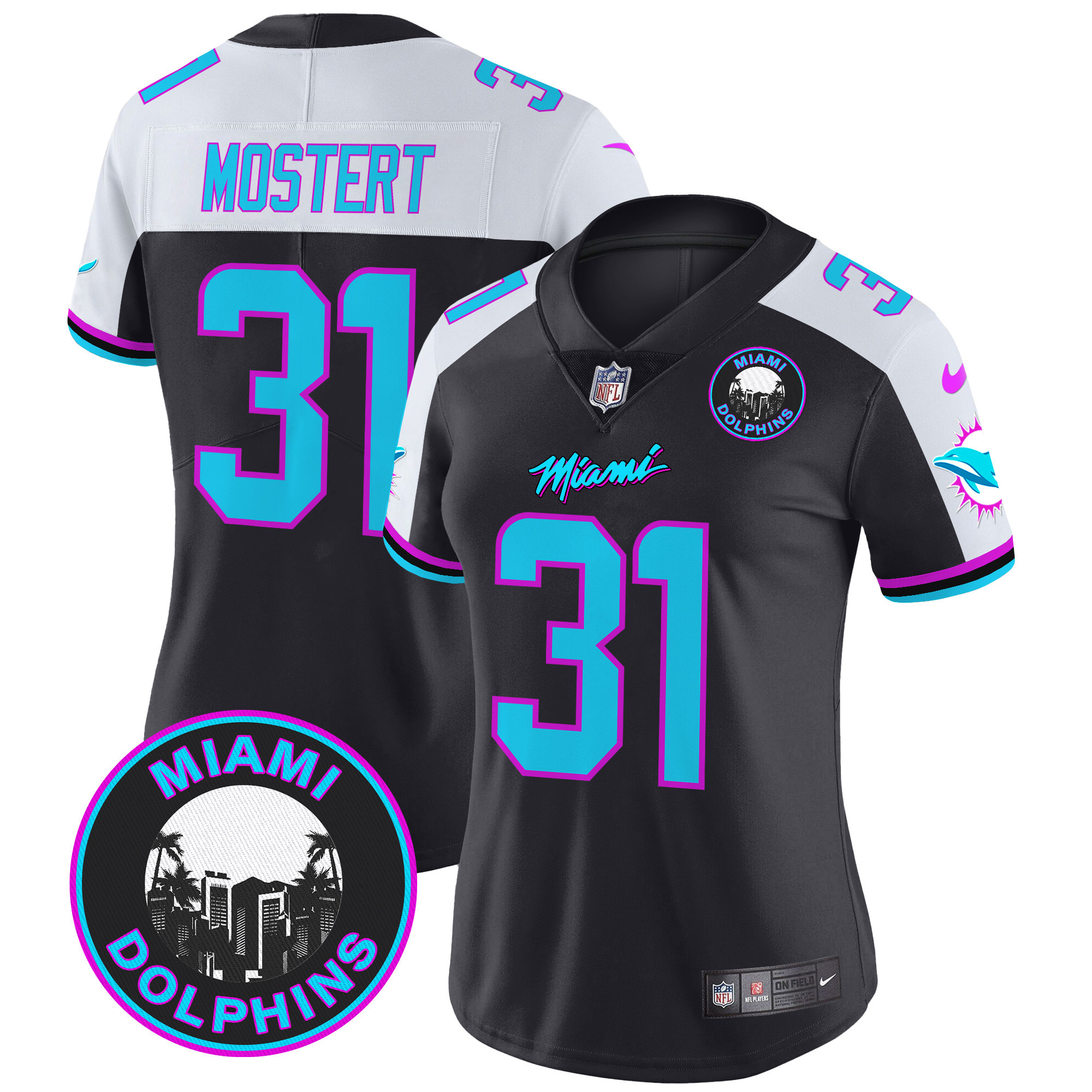 Women's Raheem Mostert Miami Dolphins "Miami Vice" Vapor Limited Black Alternate Jersey V3 - All Stitched