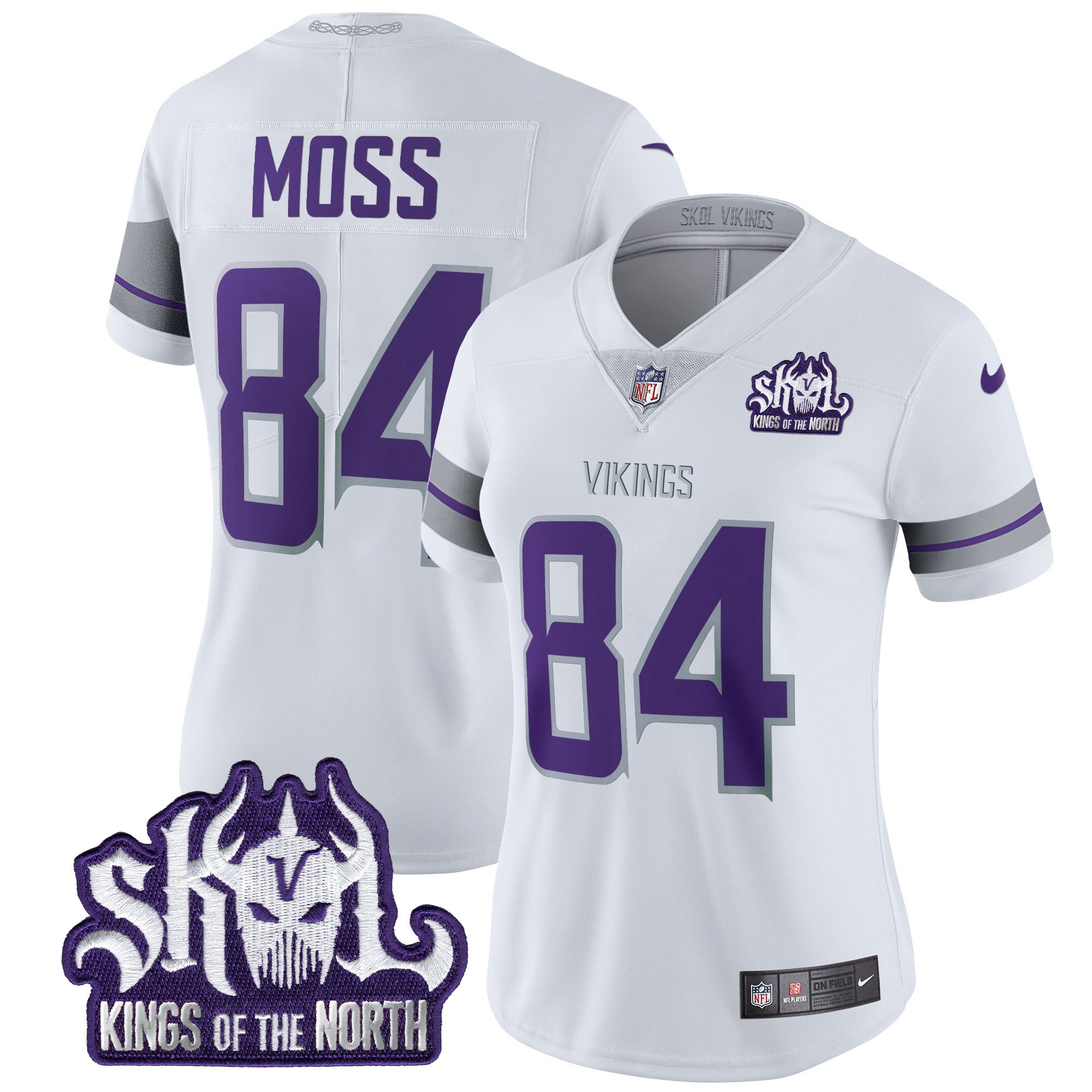 Women's Randy Moss Minnesota Vikings 2024 Winter Warrior Skol Patch Vapor Limited White Jersey - All Stitched