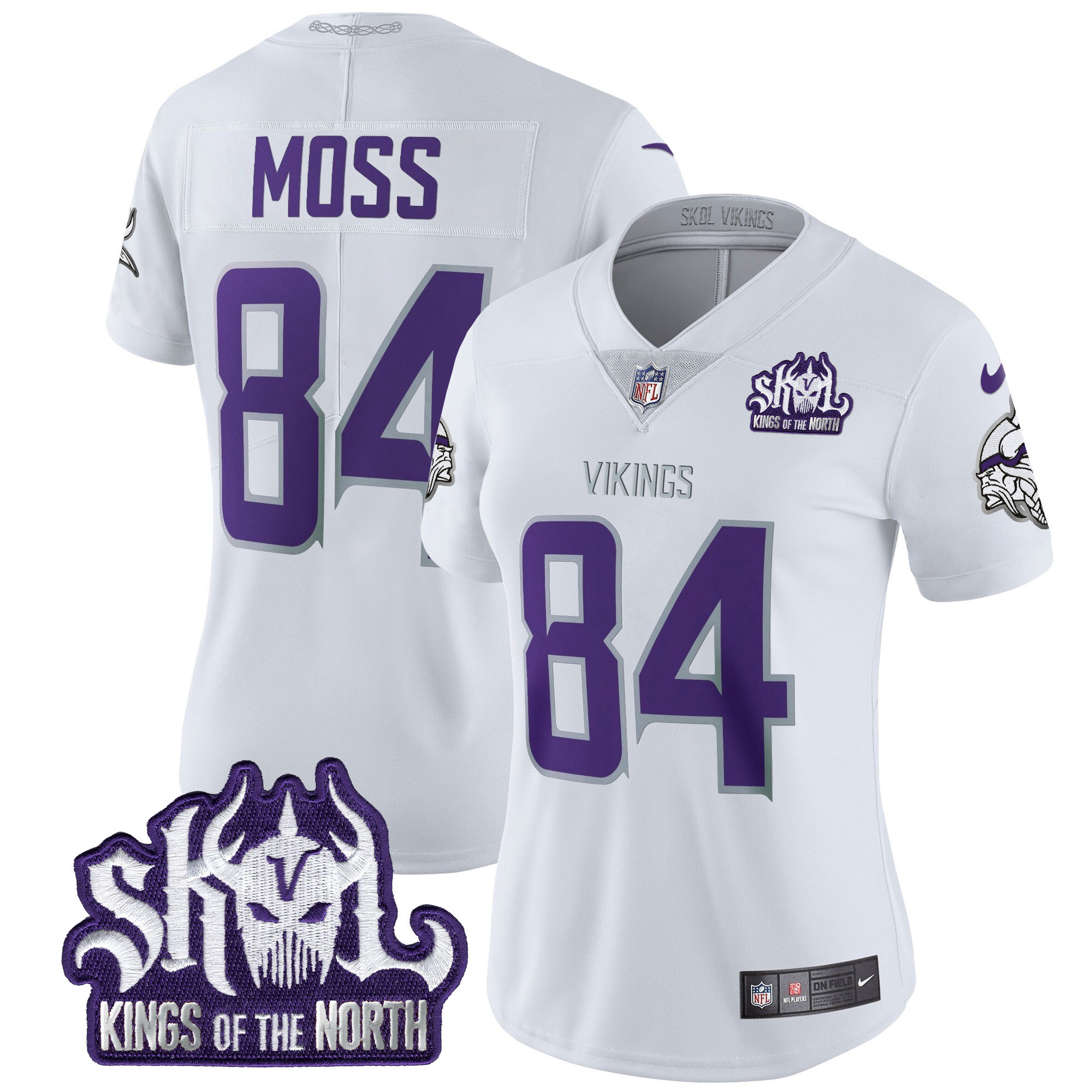 Women's Randy Moss Minnesota Vikings 2024 Winter Warrior Skol Patch Vapor Limited White Limited Jersey - All Stitched