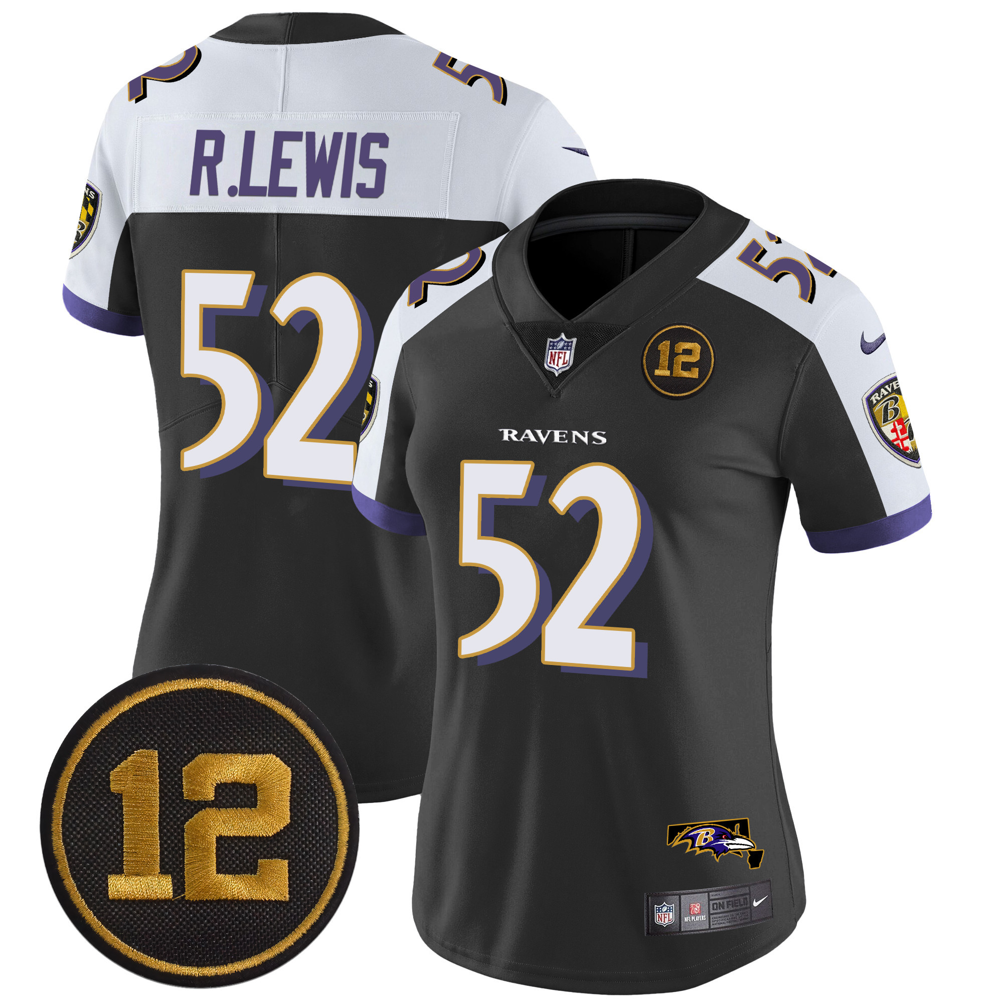 Women's Ray Lewis Baltimore Ravens Jacoby Jones Patch Vapor Limited Black Alternate Jersey - All Stitched