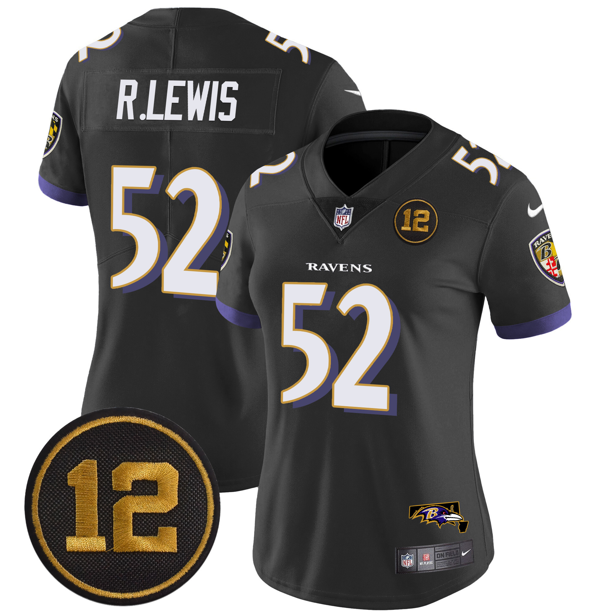 Women's Ray Lewis Baltimore Ravens Jacoby Jones Patch Vapor Limited Black Jersey - All Stitched