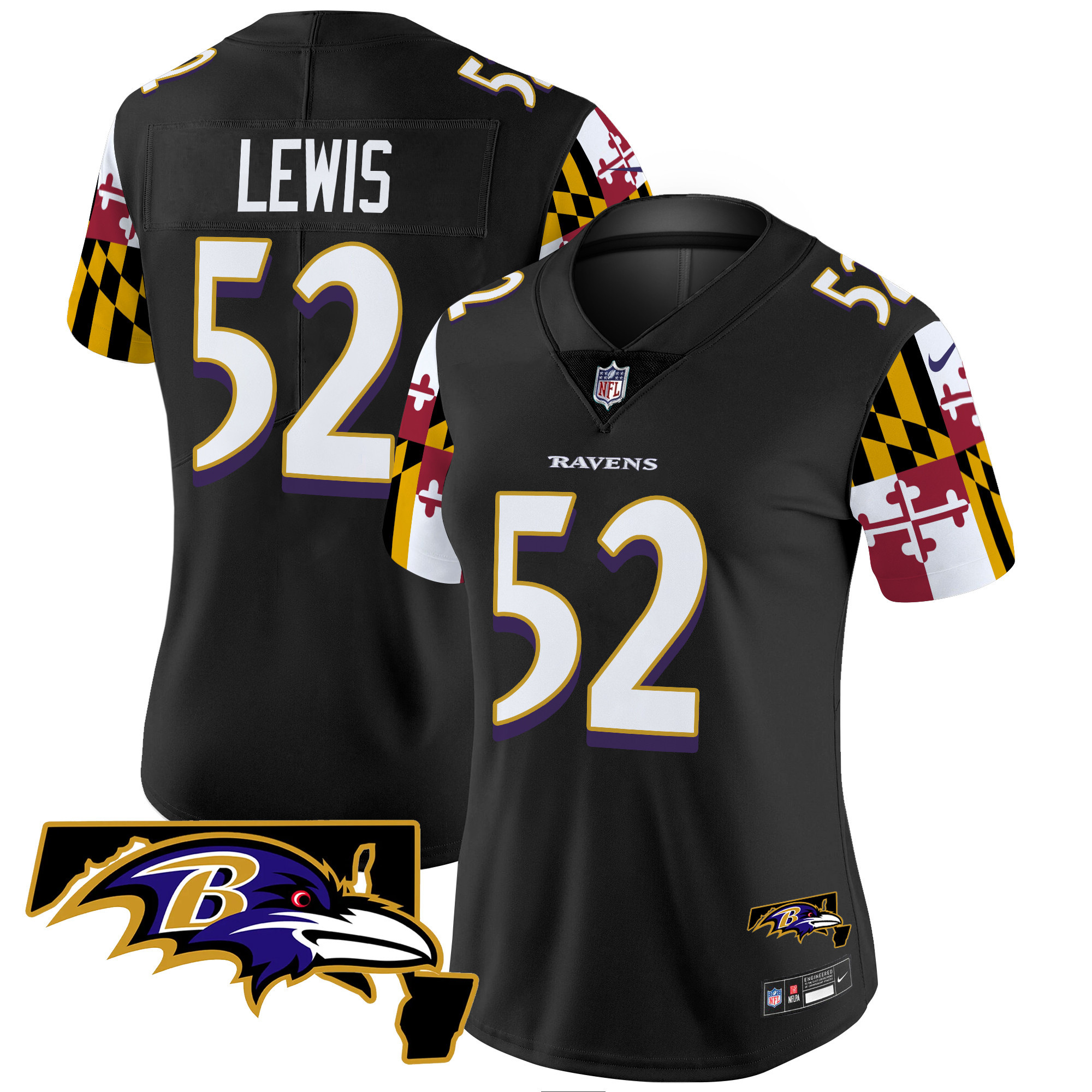 Women's Ray Lewis Baltimore Ravens Maryland Flag Vapor Limited Black Jersey V2 - All Stitched