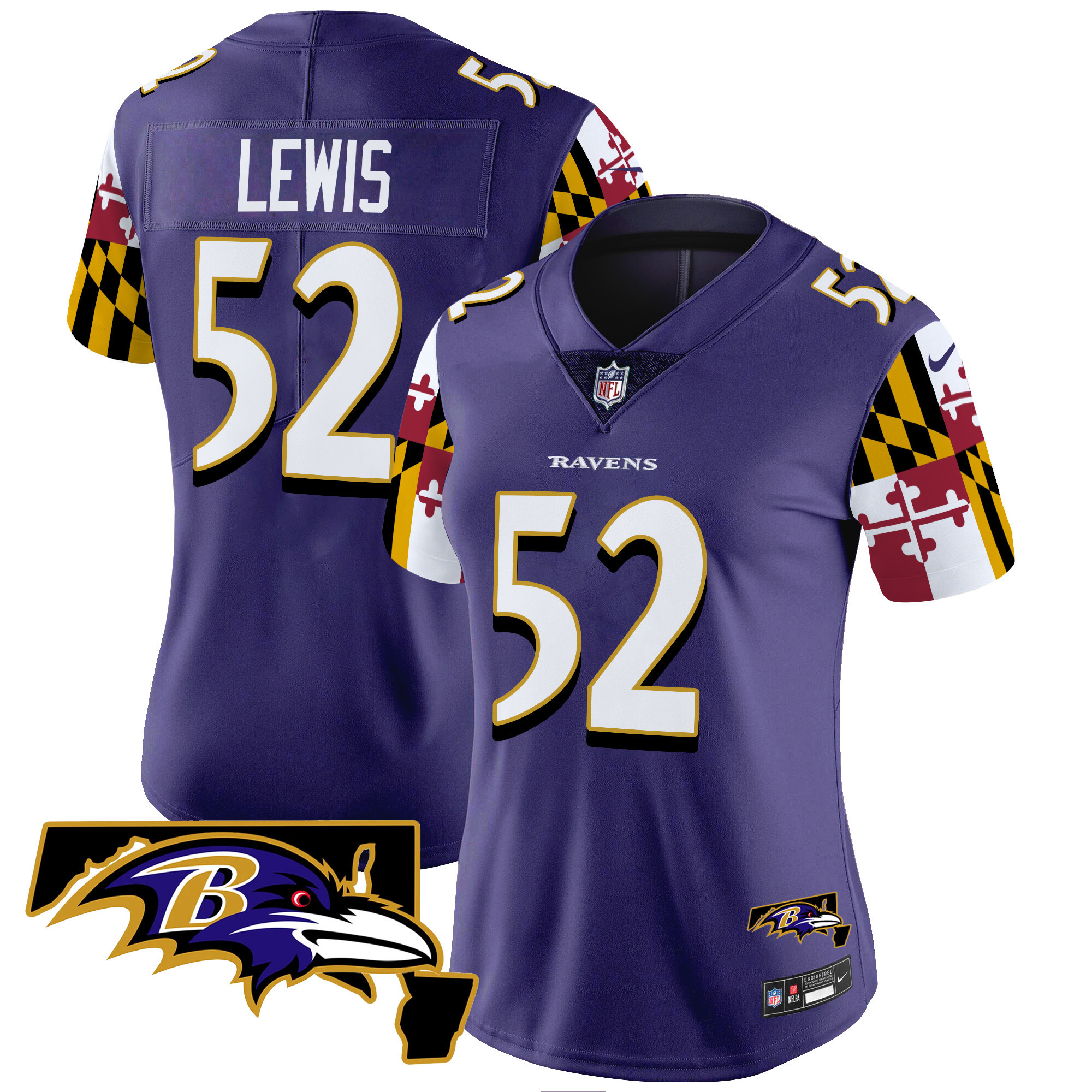Women's Ray Lewis Baltimore Ravens Maryland Flag Vapor Limited Purple Jersey V2 - All Stitched