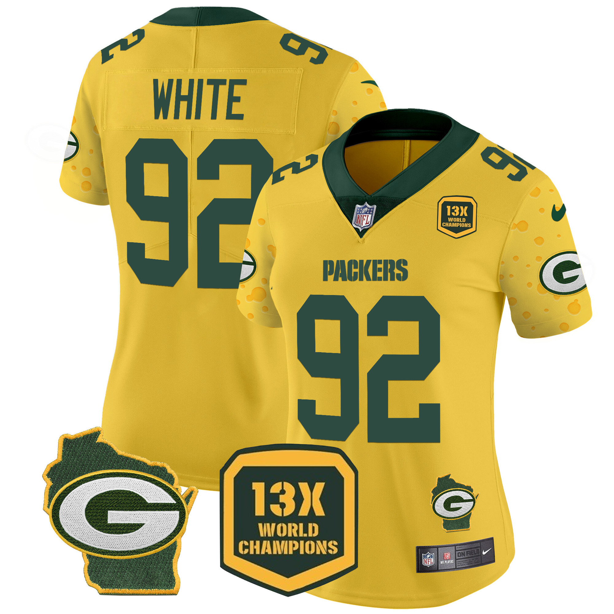 Women's Reggie White Green Bay Packers Cheese Vapor Limited Gold Jersey â€“ All Stitched