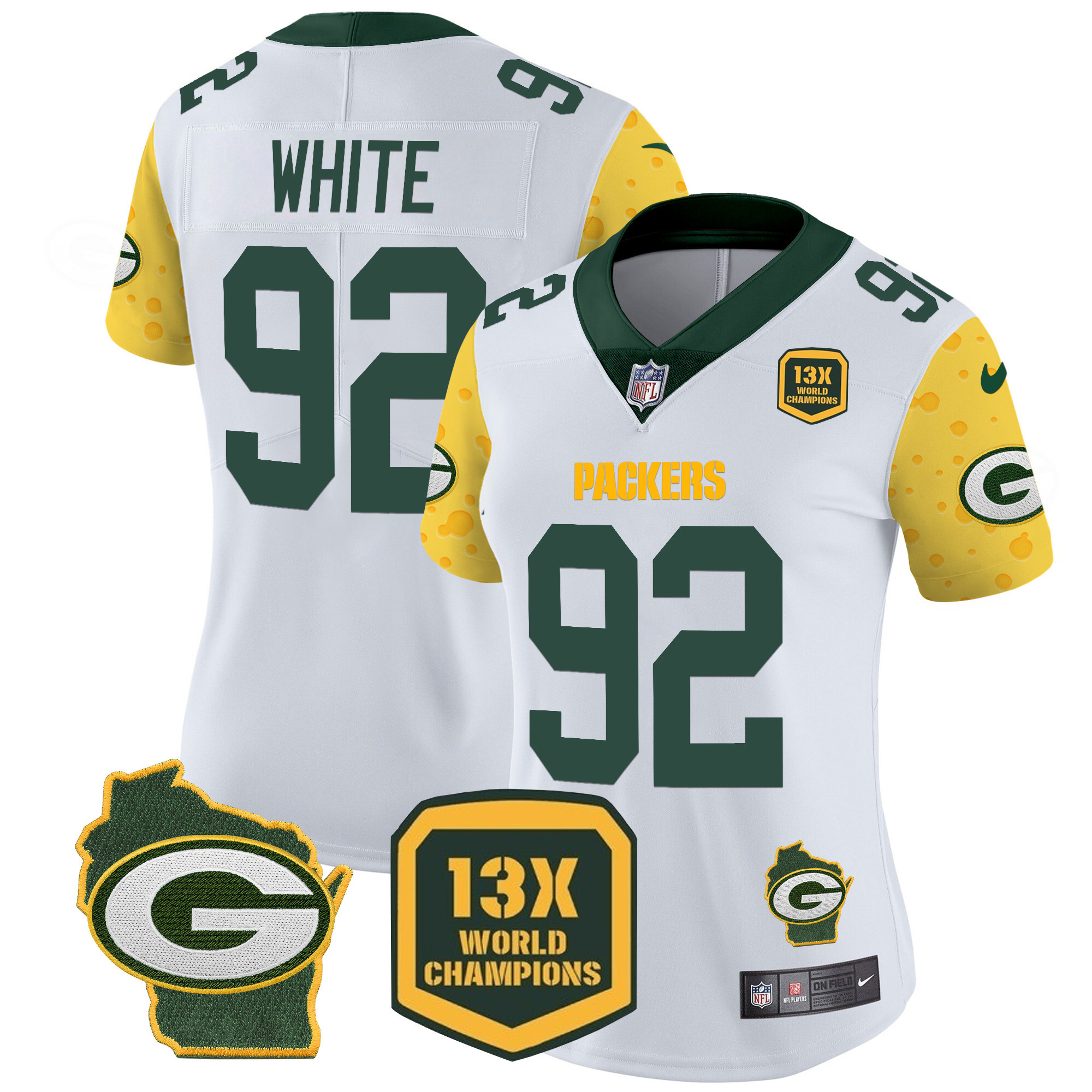 Women's Reggie White Green Bay Packers Cheese Vapor Limited White Jersey â€“ All Stitched