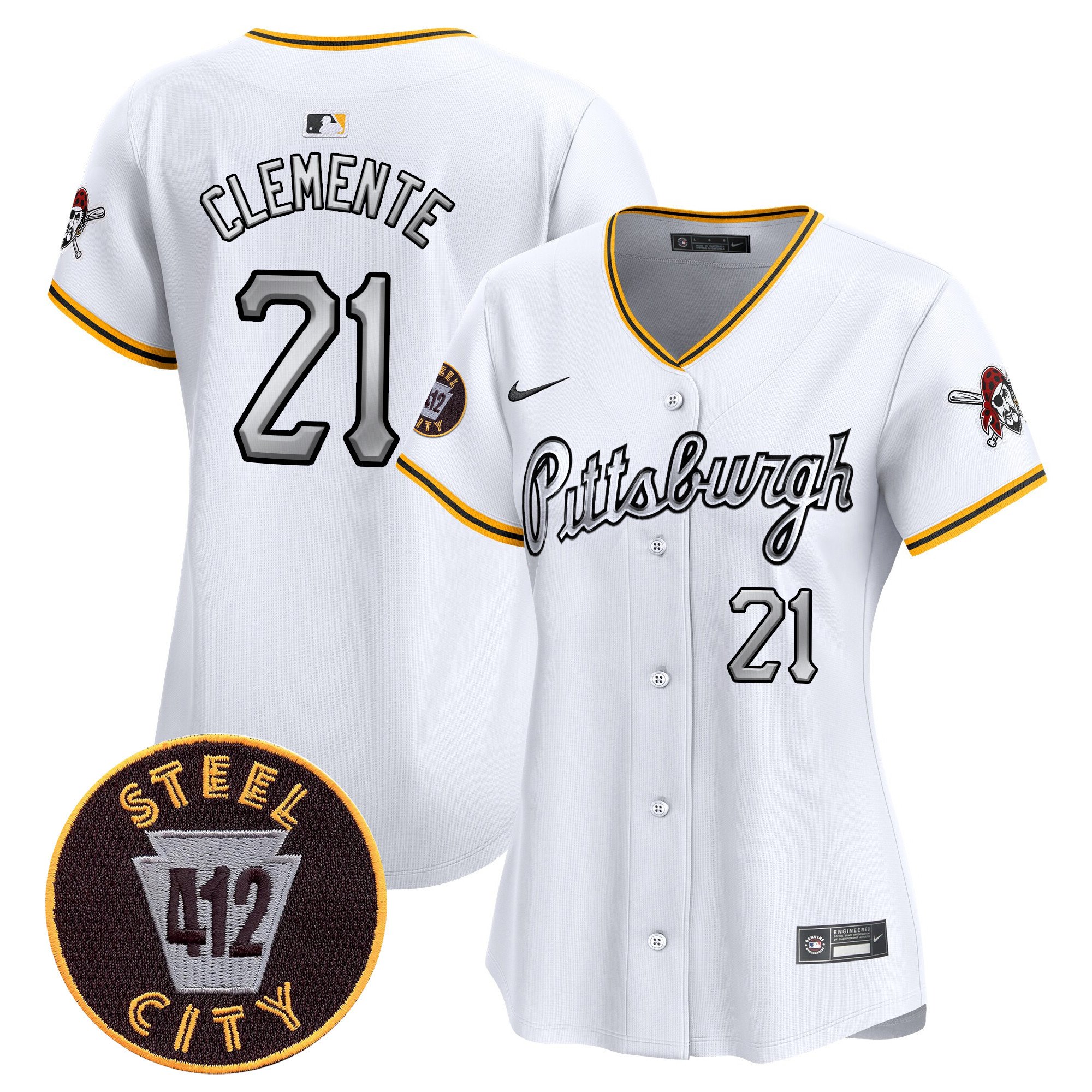 Women's Roberto Clemente Pittsburgh Pirates 412 Patch Vapor Premier Limited White Jersey V7 - All Stitched