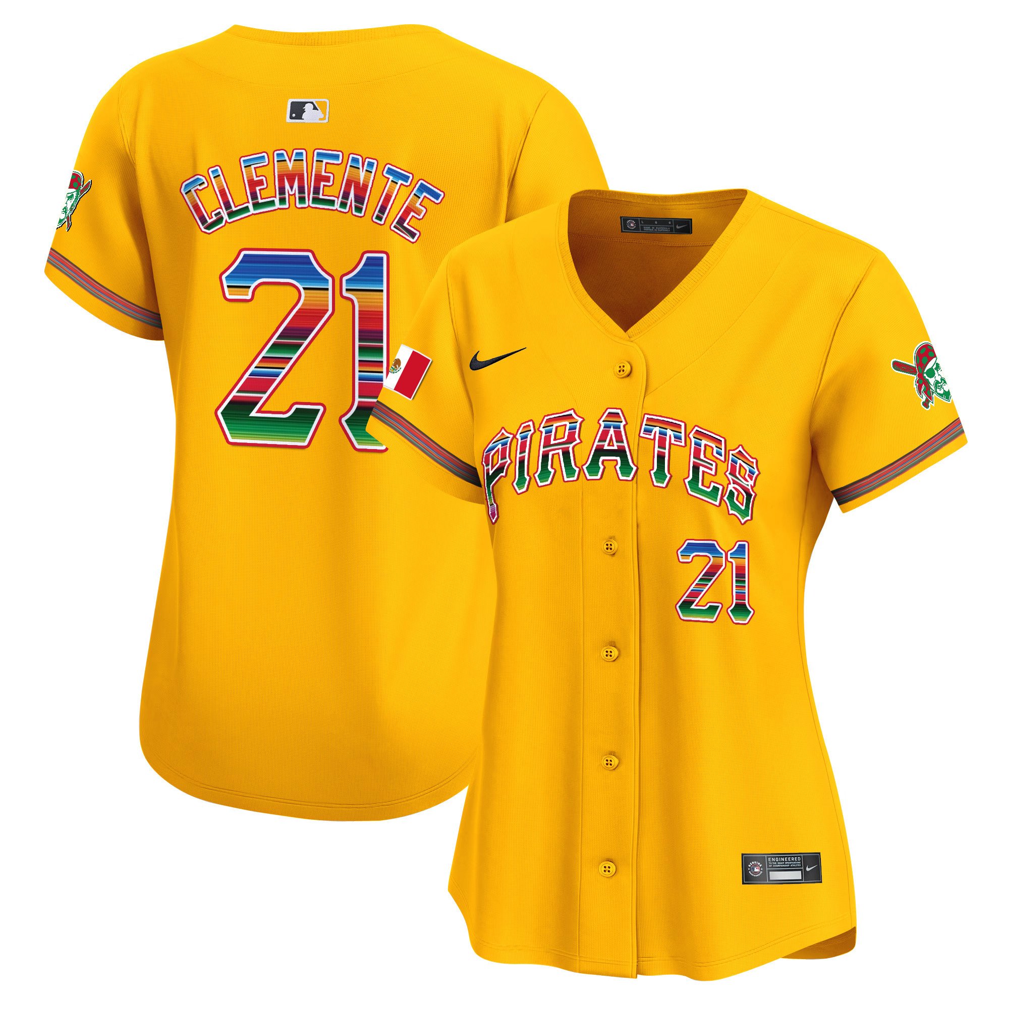 Women's Roberto Clemente Pittsburgh Pirates Mexico Vapor Premier Limited Gold Jersey - All Stitched