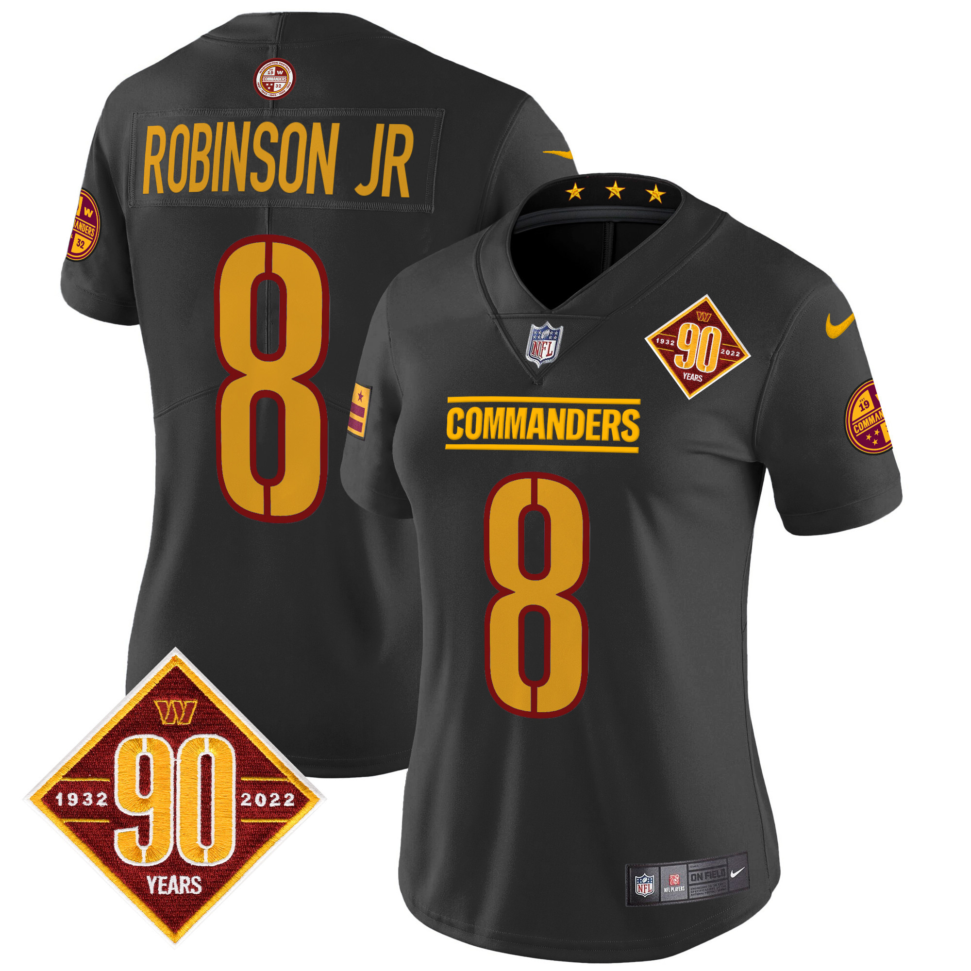 Women's Robinson Jr. Washington Commanders 90th Anniversary Patch Vapor Limited Black Jersey - All Stitched