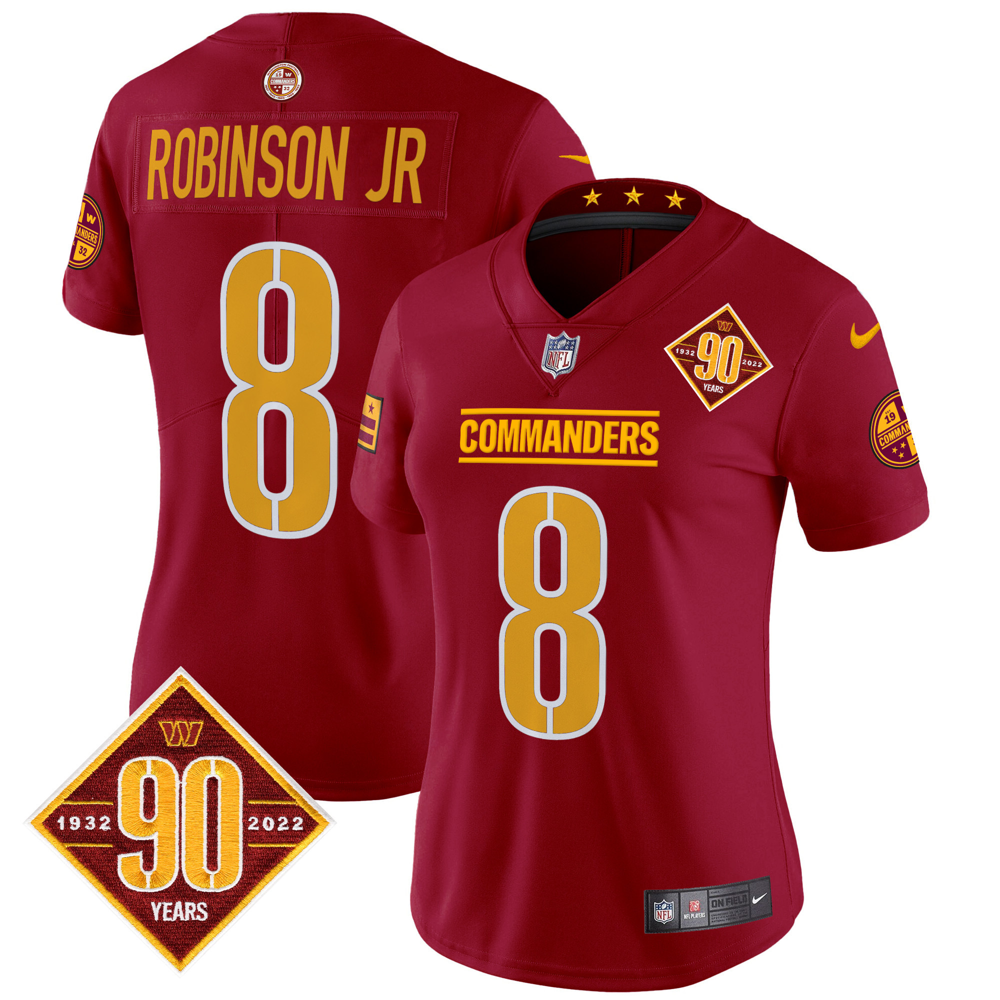 Women's Robinson Jr. Washington Commanders 90th Anniversary Patch Vapor Limited Burgundy Jersey - All Stitched