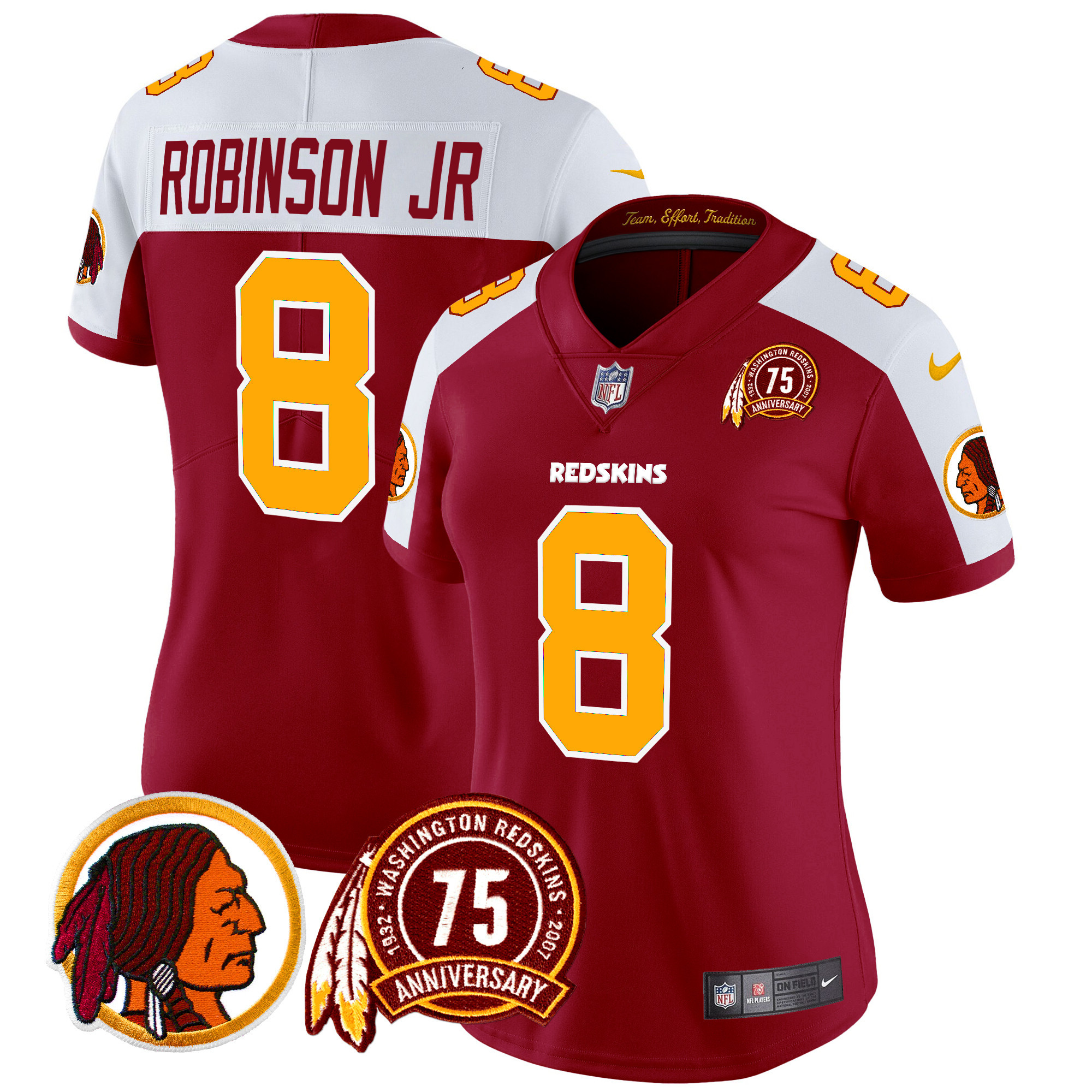 Women's Robinson Jr. Washington Redskins 75th Patch Throwback Vapor Limited Burgundy Alternate Jersey - All Stitched
