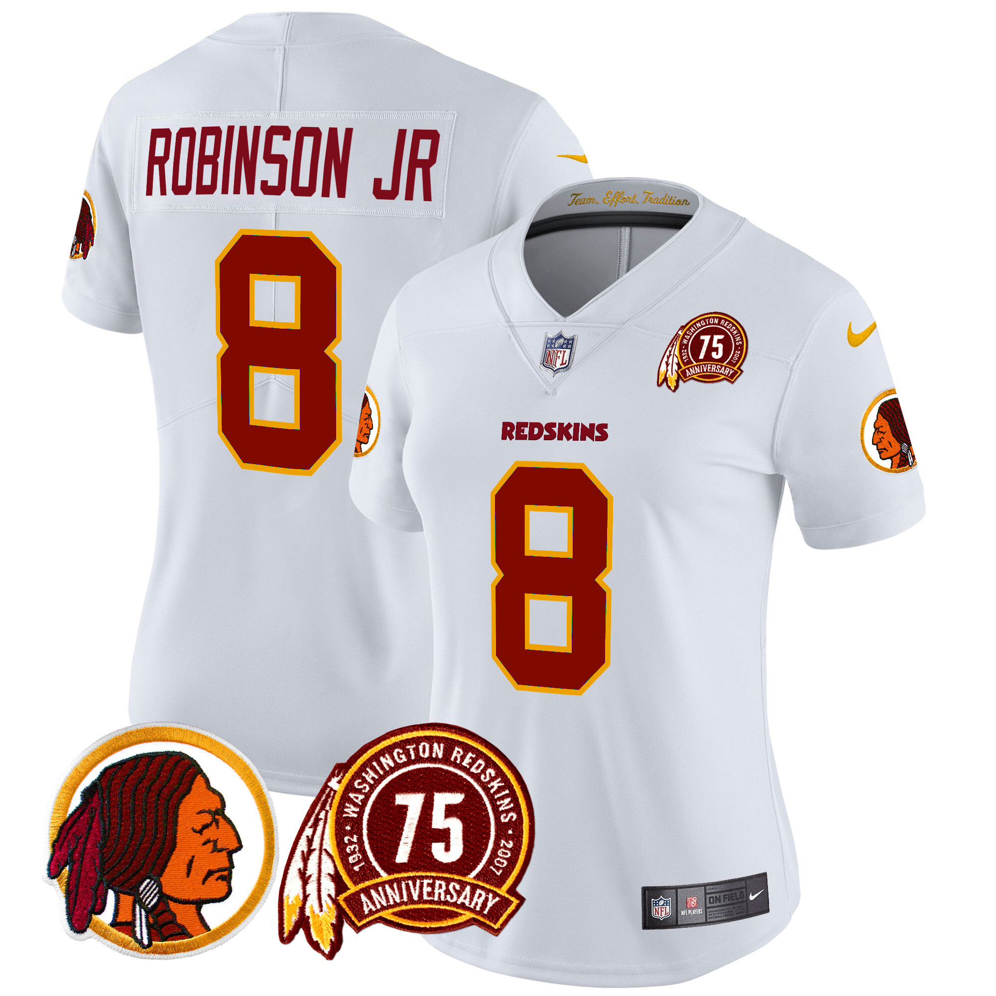 Women's Robinson Jr. Washington Redskins 75th Patch Throwback Vapor Limited White Jersey - All Stitched